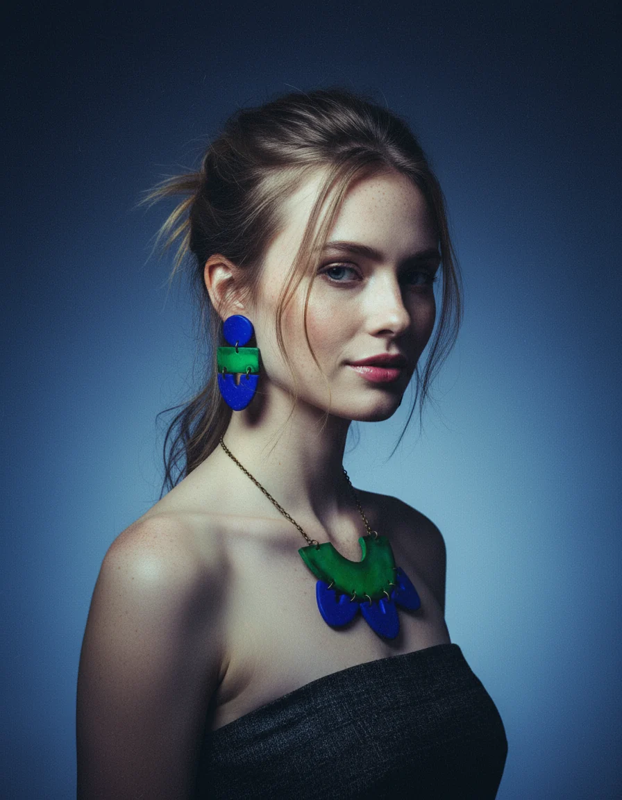 Green & Blue Clay Collar Statement Necklace, Handmade Polymer Clay - Image 5