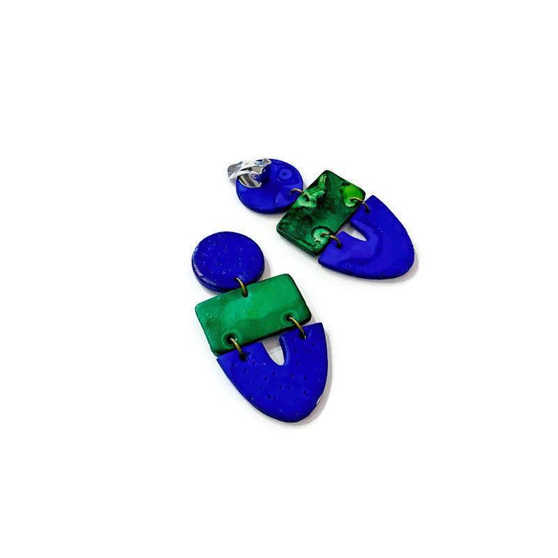 Green & Blue Clay Collar Statement Necklace, Handmade Polymer Clay - Image 8