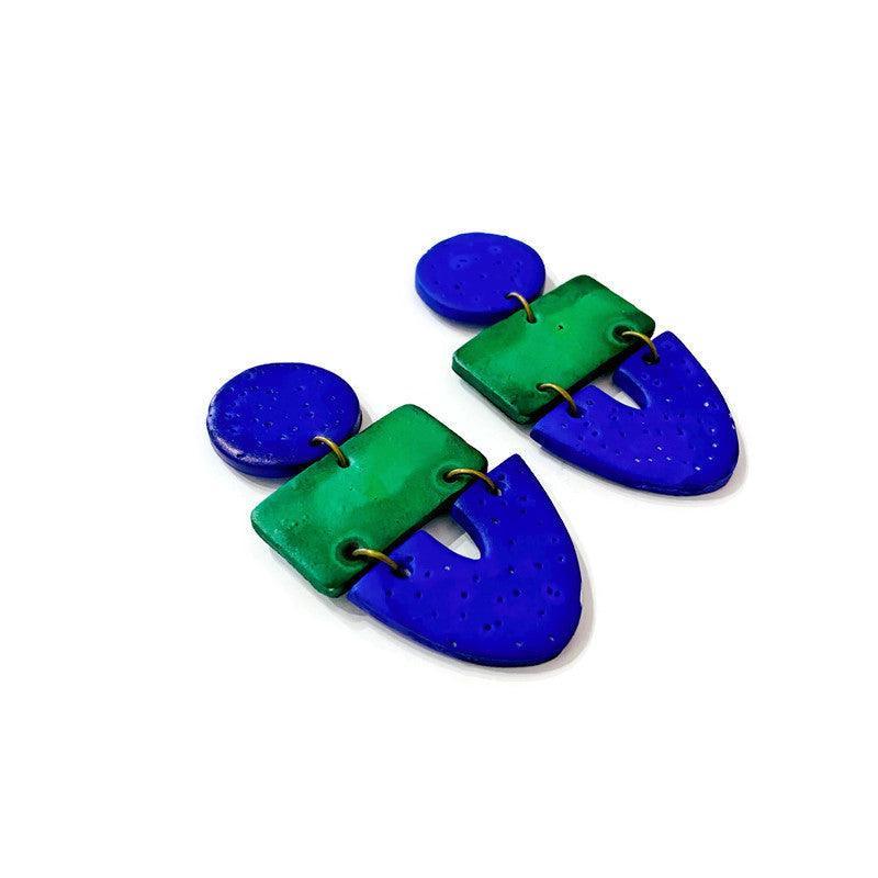 Green & Blue Clay Collar Statement Necklace, Handmade Polymer Clay - Image 9