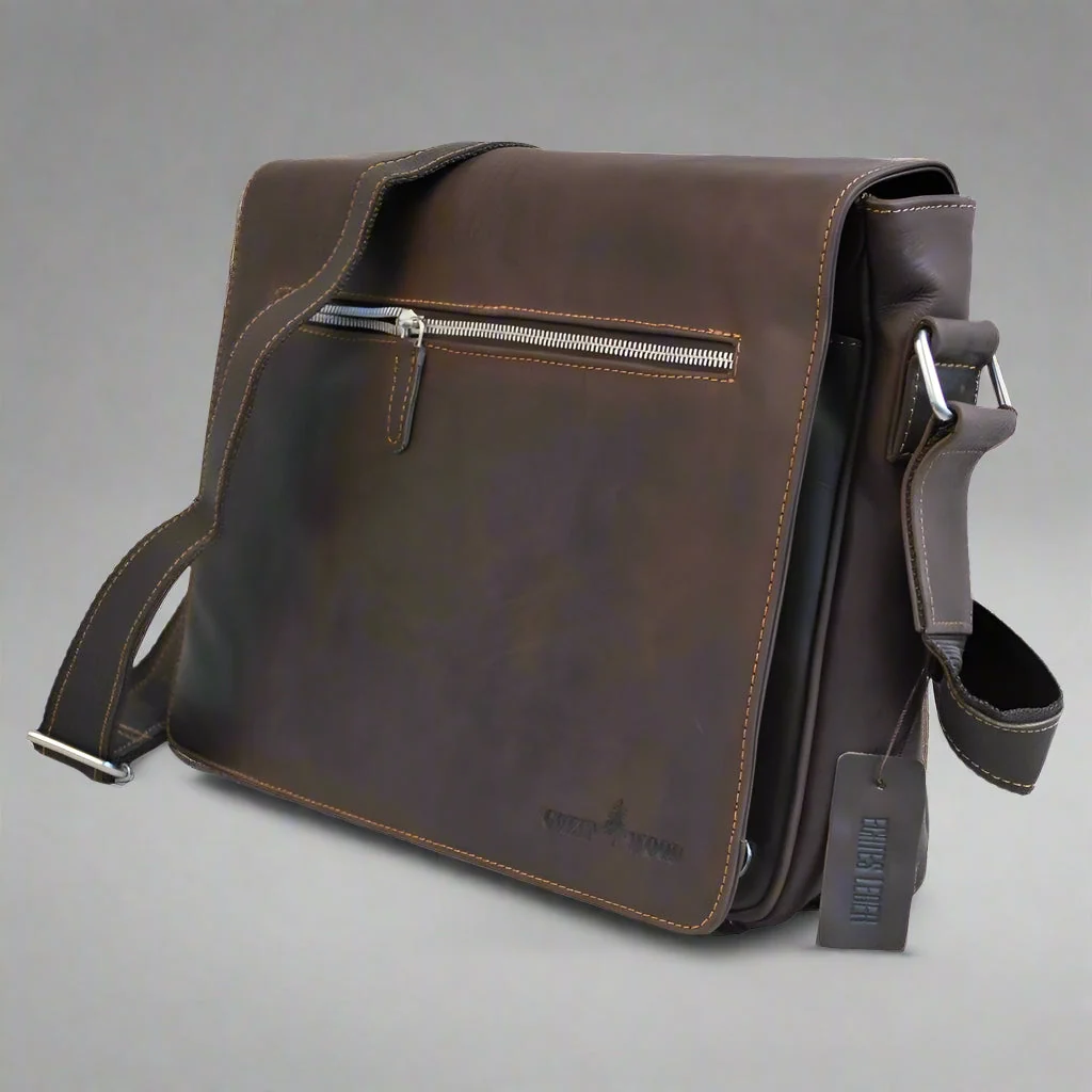 Greenwood Leather Laptop Bag. Premium Waxed Pull-Up Leather Messenger Bag - Image 11