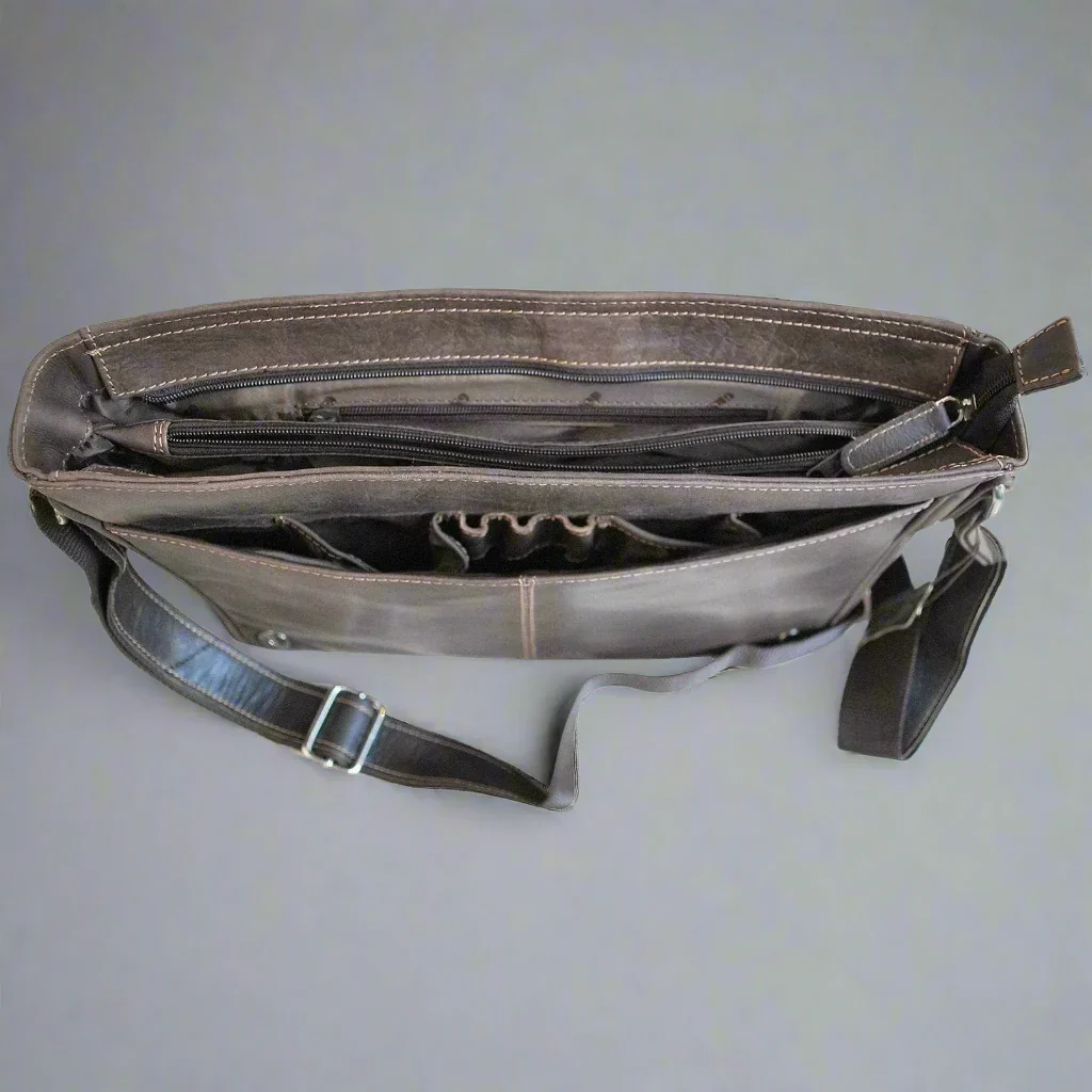 Greenwood Leather Laptop Bag. Premium Waxed Pull-Up Leather Messenger Bag - Image 13