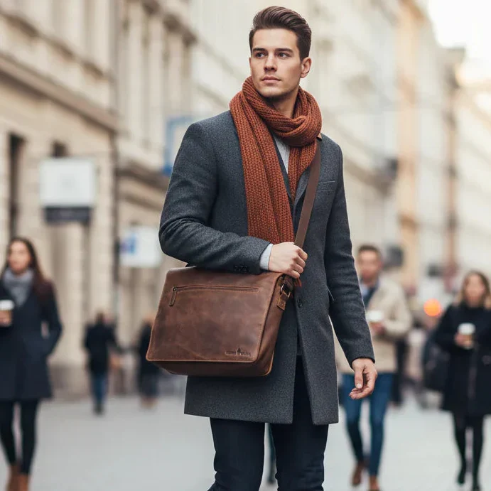 Greenwood Leather Laptop Bag. Premium Waxed Pull-Up Leather Messenger Bag - Image 3
