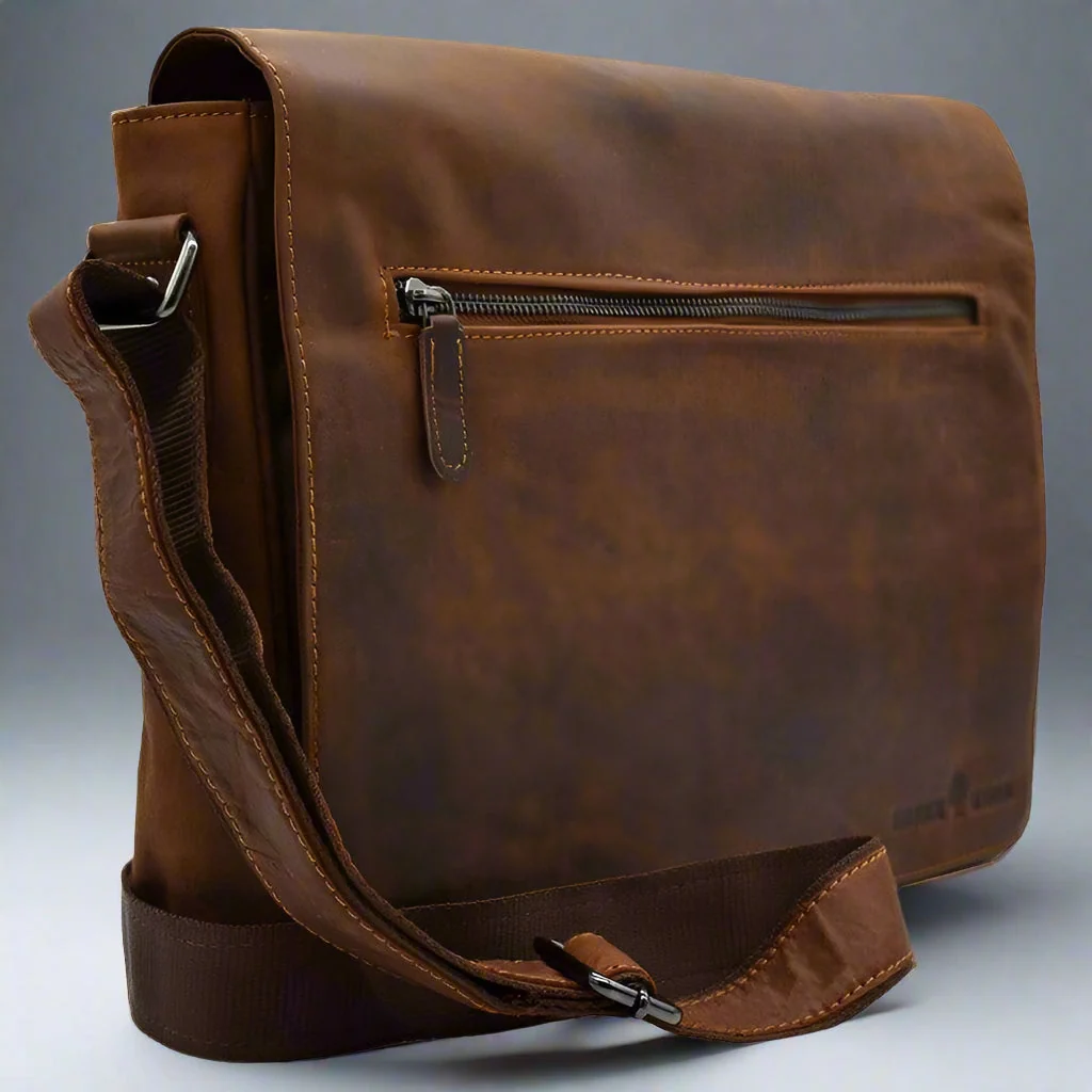 Greenwood Leather Laptop Bag. Premium Waxed Pull-Up Leather Messenger Bag - Image 4