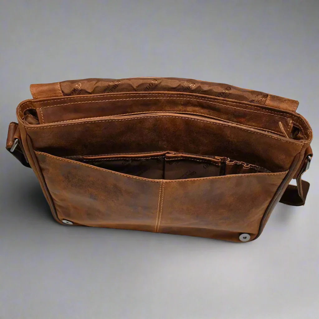 Greenwood Leather Laptop Bag. Premium Waxed Pull-Up Leather Messenger Bag - Image 5