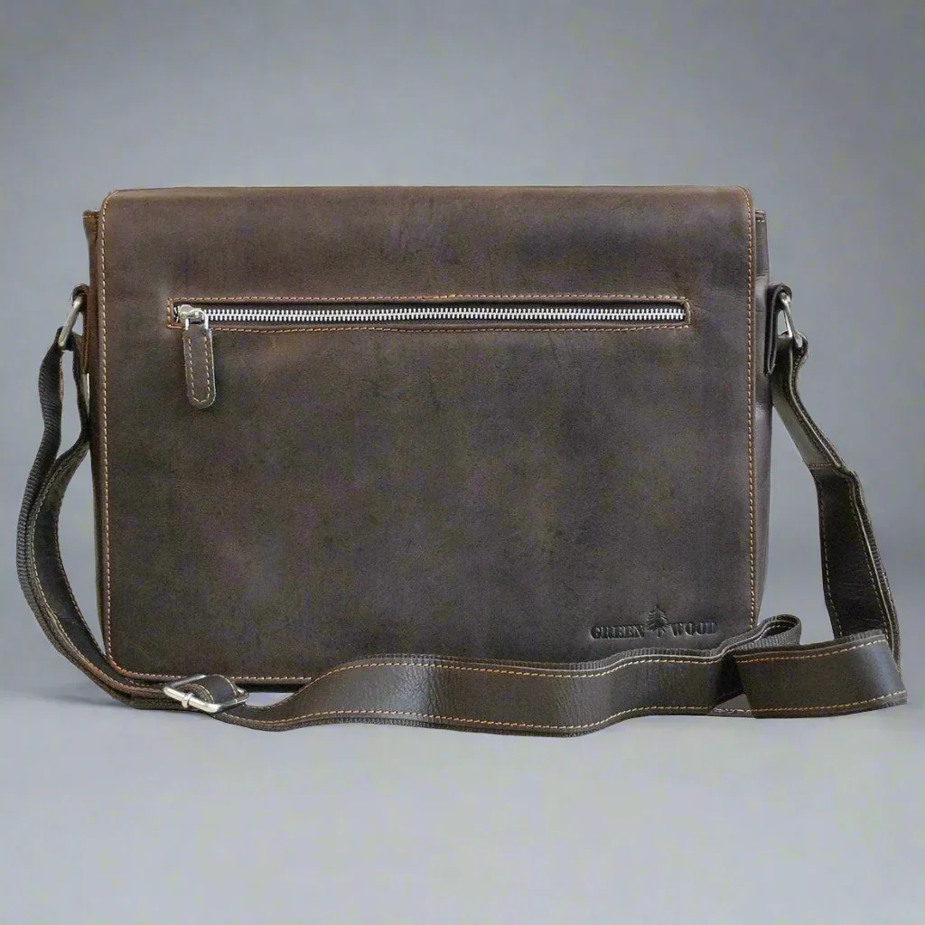 Greenwood Leather Laptop Bag. Premium Waxed Pull-Up Leather Messenger Bag - Image 9