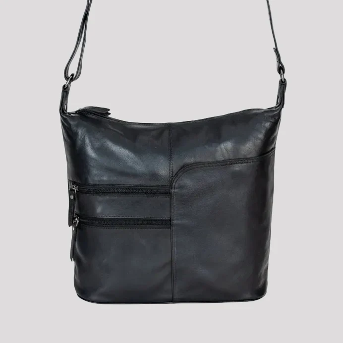 Greenwood Leather Shoulder Bag with 2 Zip Pockets - Image 8