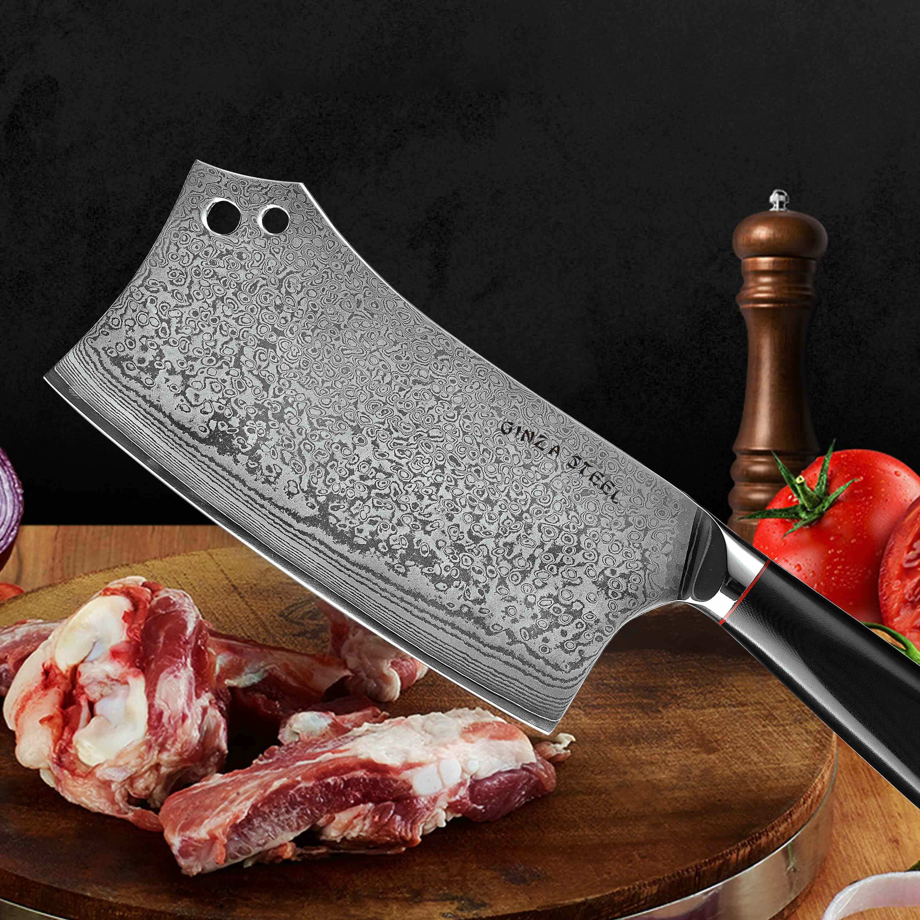 HAGAKURE Y | Chopping Knife 7" Damascus AUS 10 Steel - Image 4