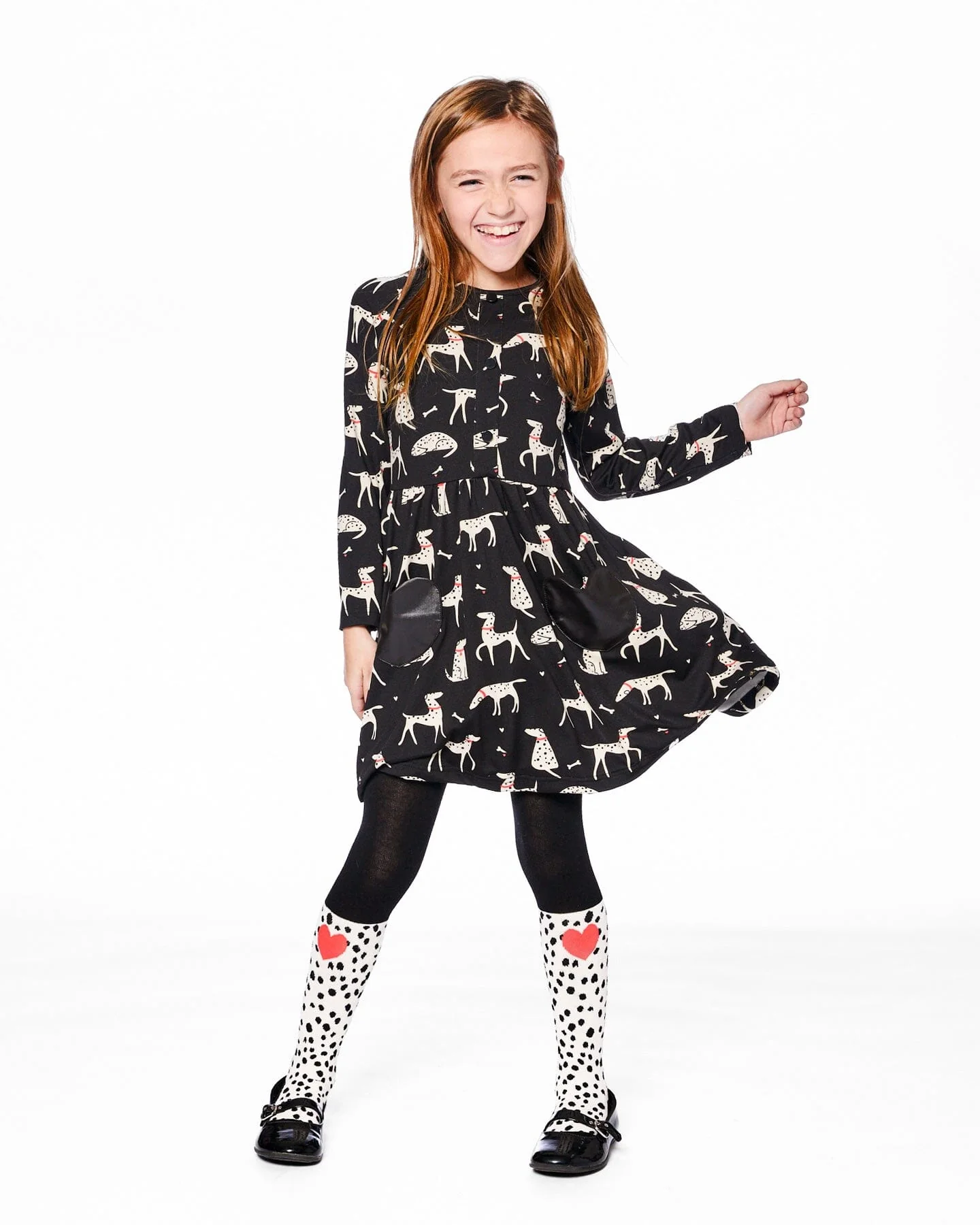 Half Button Jersey Dress Black Dalmatian Print - Image 2