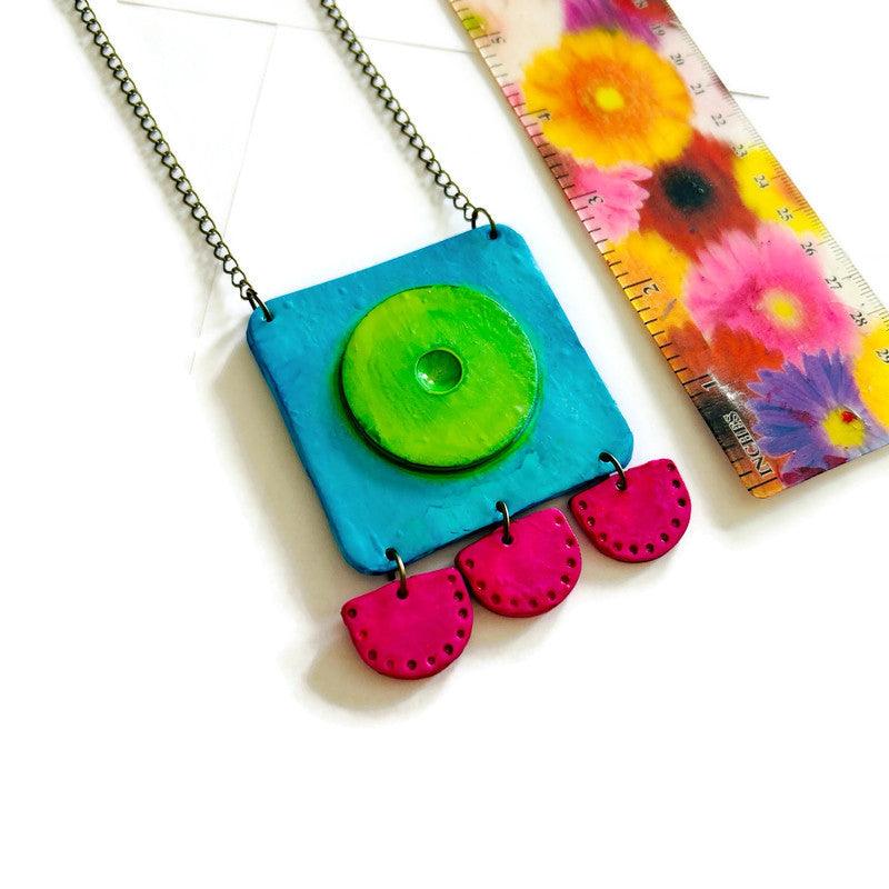 Handmade 80s Neon Geometric Clip-On Earrings - Image 8