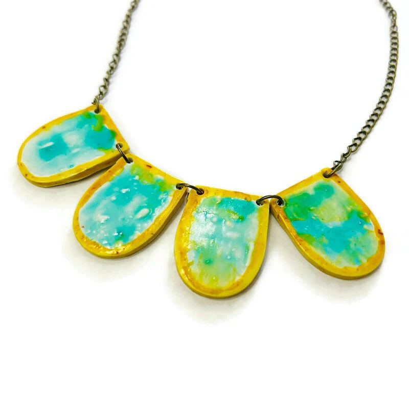 Handmade Painted Earrings in Turquoise & Yellow - Image 7