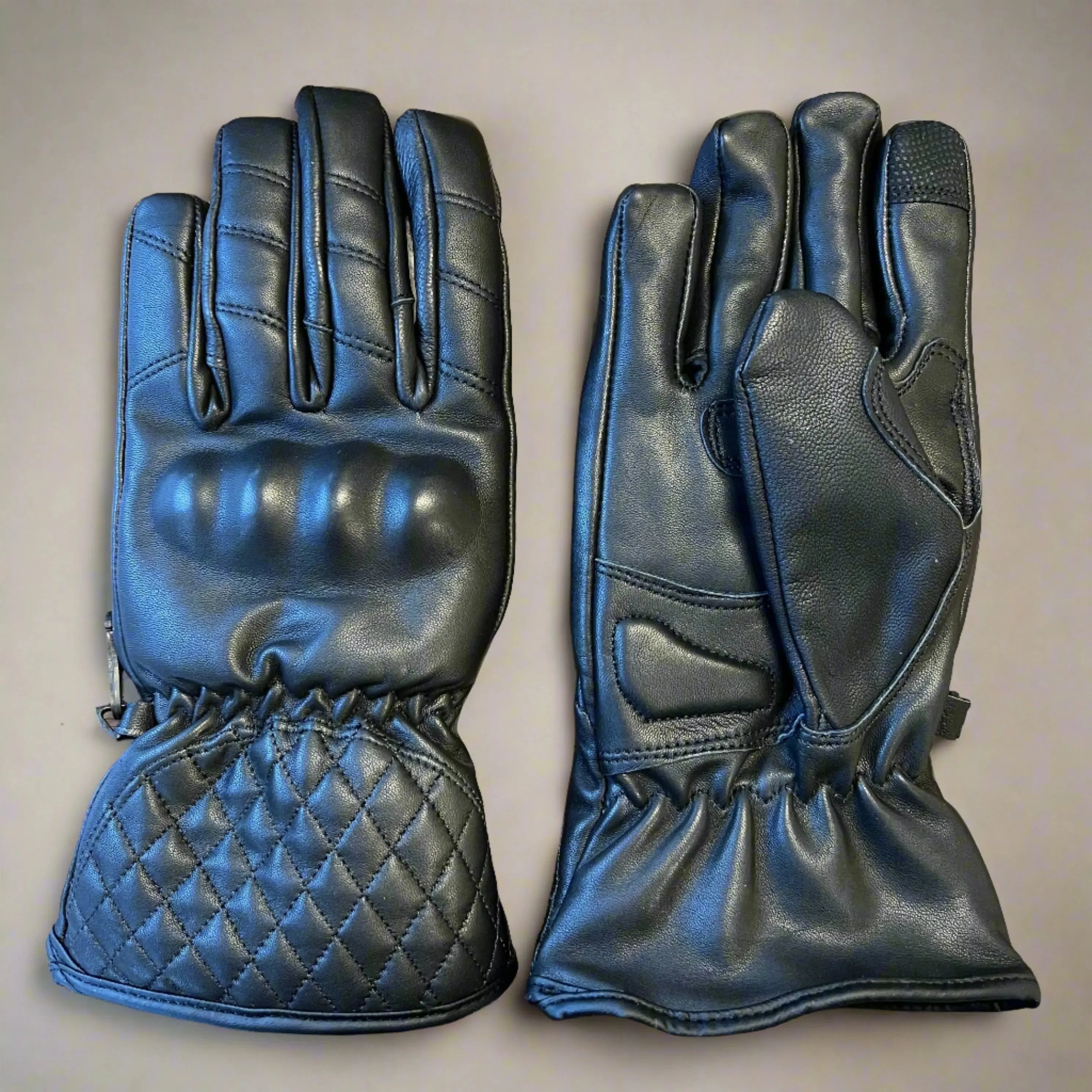 Hard Knuckle Leather Motorcycle Gloves - Image 2
