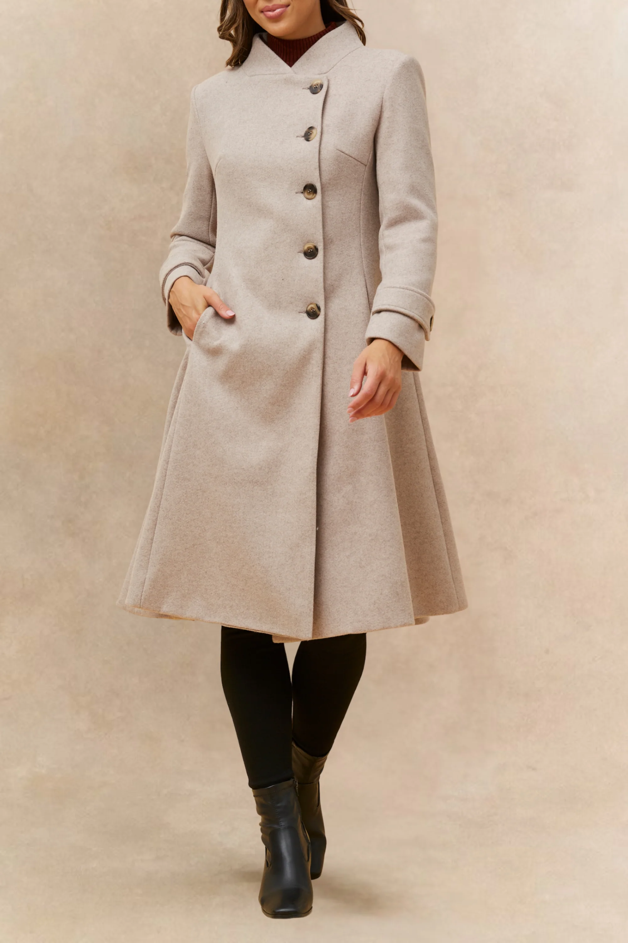 Harper Retro Flared Coat Side Buttons Elegant - Image 22