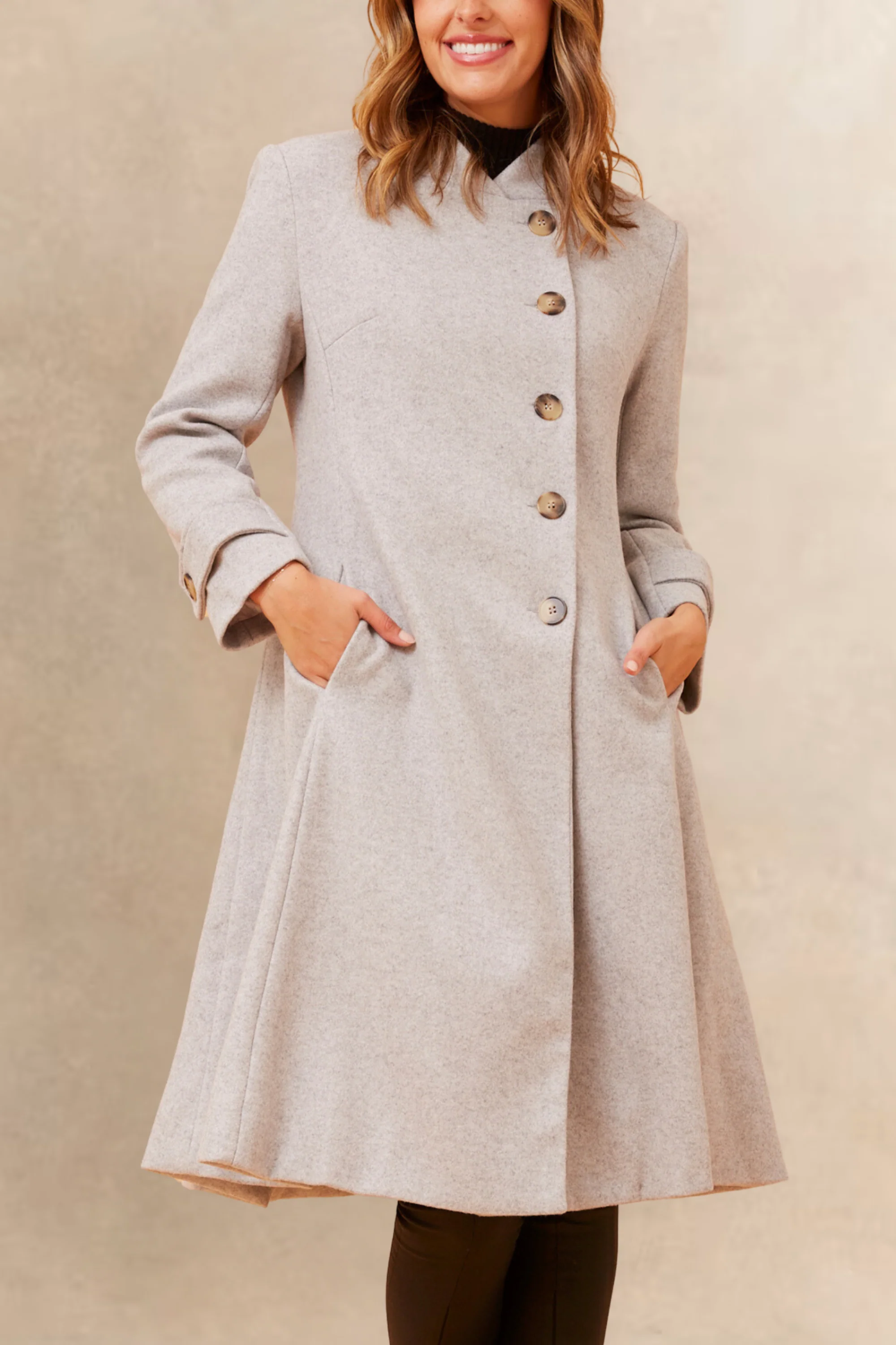 Harper Retro Flared Coat Side Buttons Elegant - Image 9