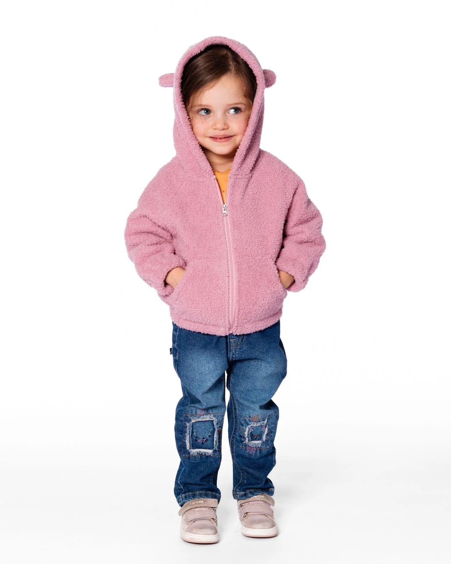 Hooded Full Zip Cat Plush Jacket Dusty Pink - Image 3