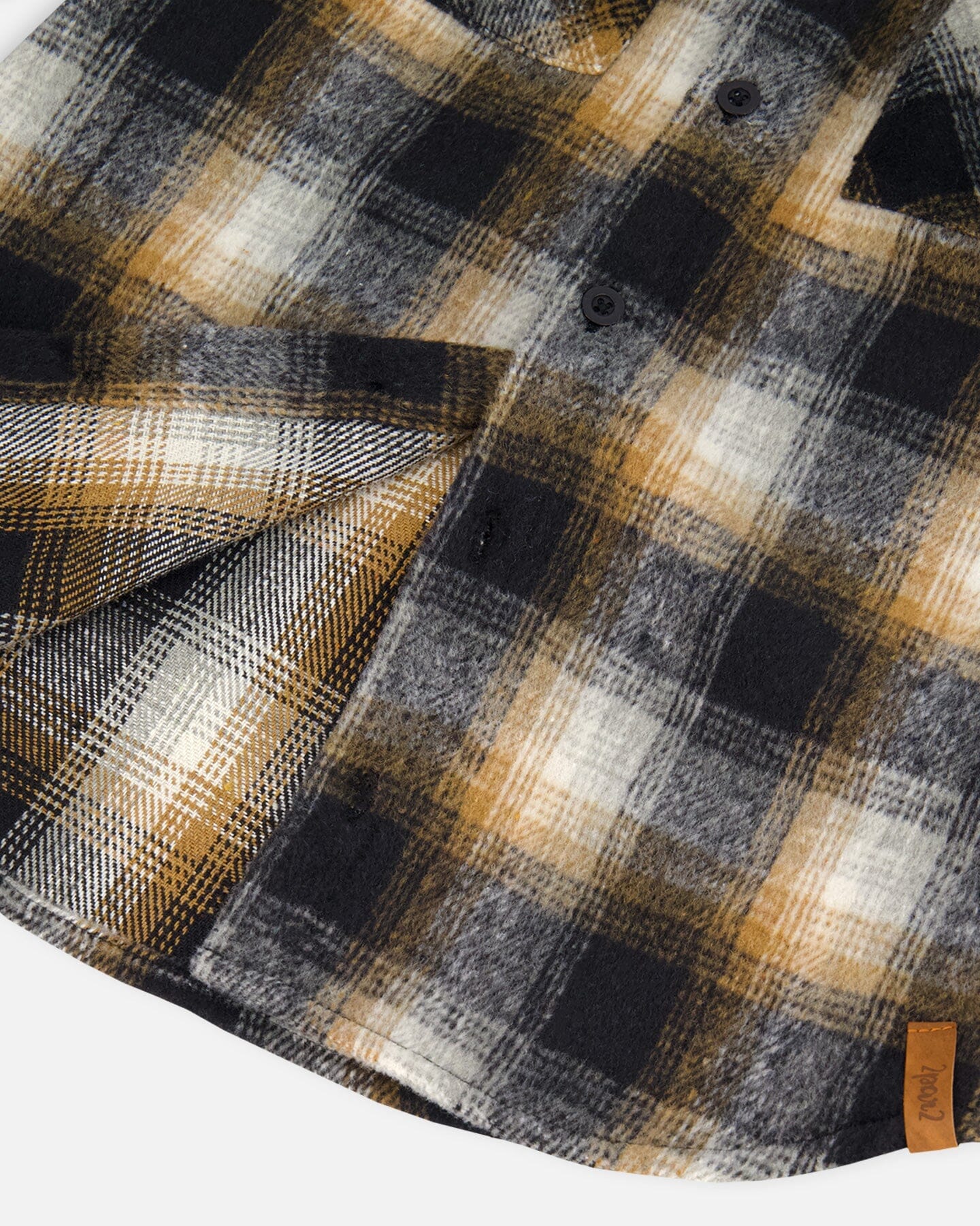Hooded Polar Fleece Overshirt With Hood Black And Brown Plaid - Image 5