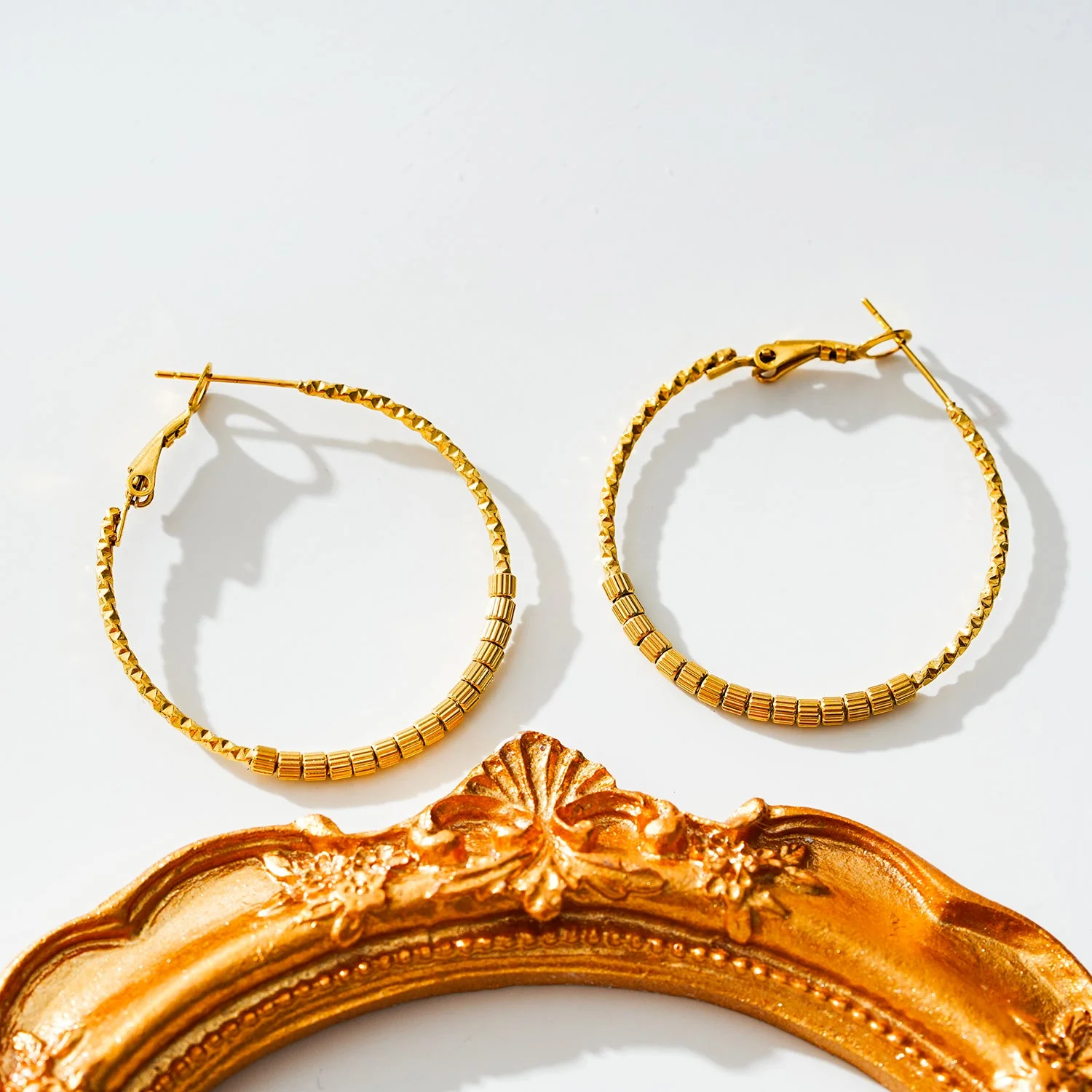 HOSHIKA: Variable Textured Beaded Hoop Earrings - Image 5