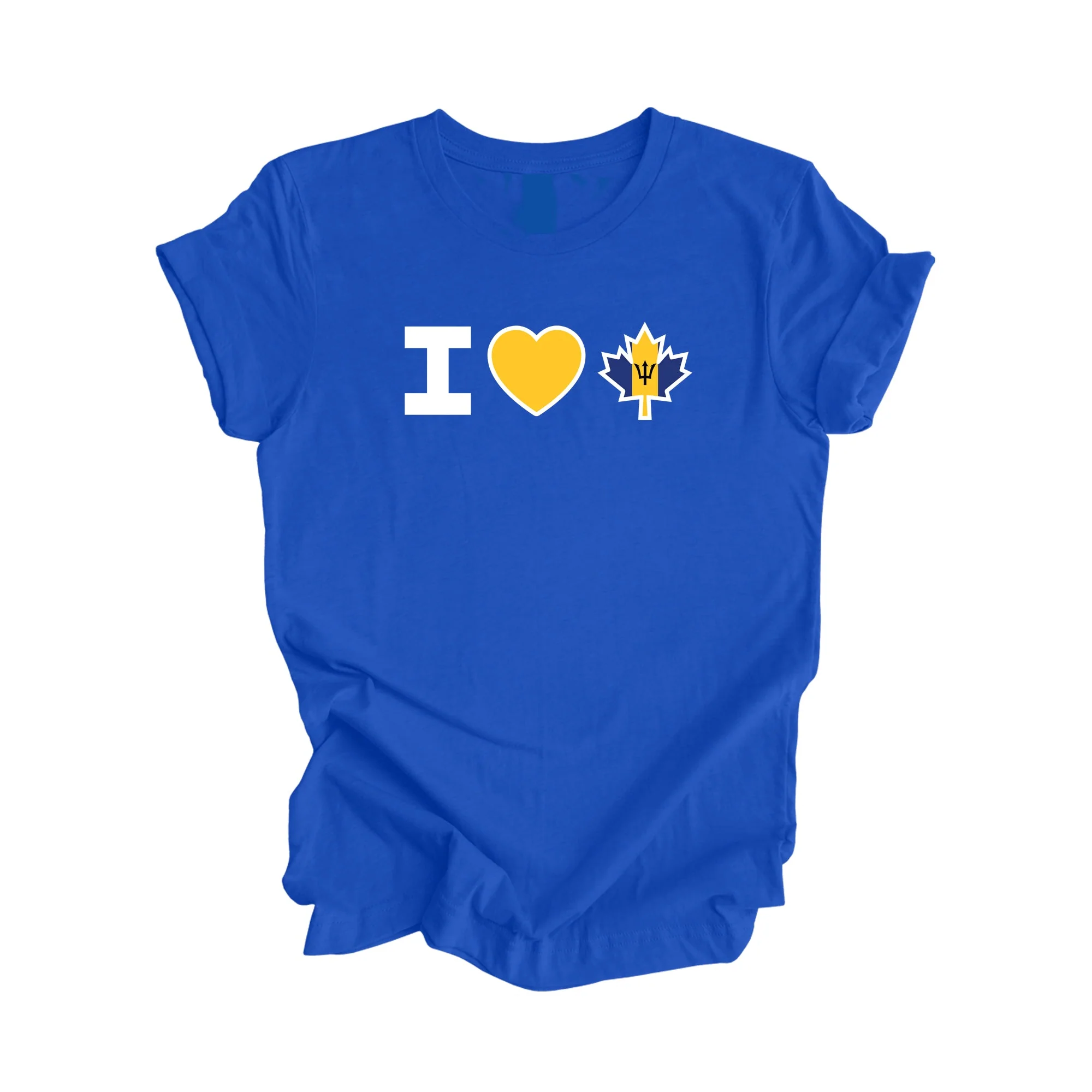 I Love Canada - Canadian Maple Leaf with Barbados Flag, Canadian Gift T-Shirt, Bajan Present, National Flag Tee Shirt - Inspired X - Image 4