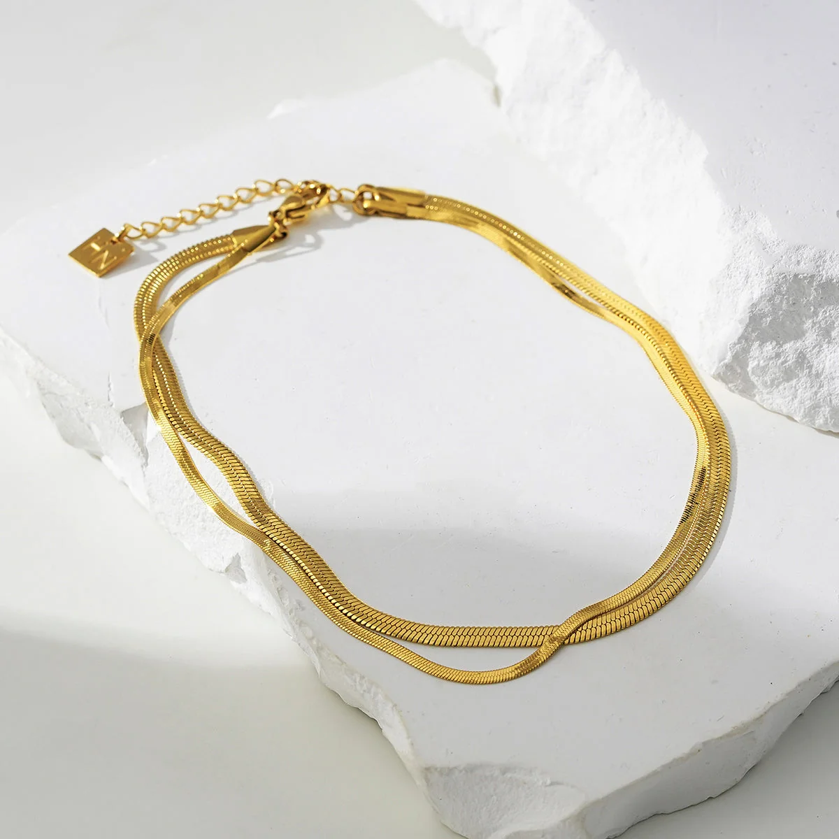 INESE LG: Snake-Skin Textured 2-Layer Gold Anklet - Image 4