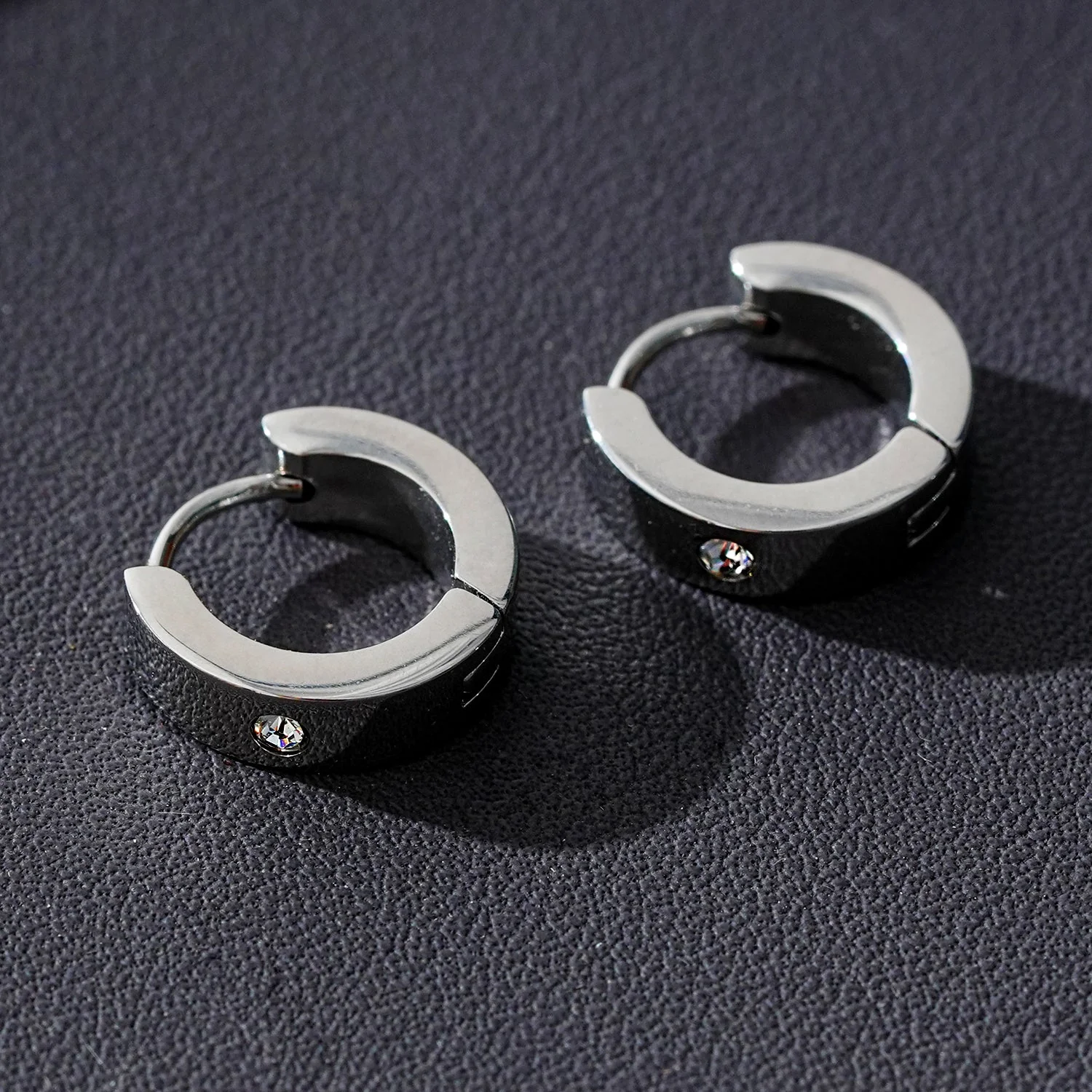 INIS: Wide Mini Hoop Earrings with a Solitaire Zirconia Gemstone in Silver - Image 5