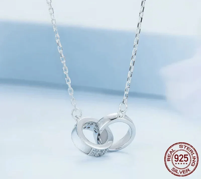Interlocking Circles: Sterling Silver Double Ring Chain Necklace - Image 9