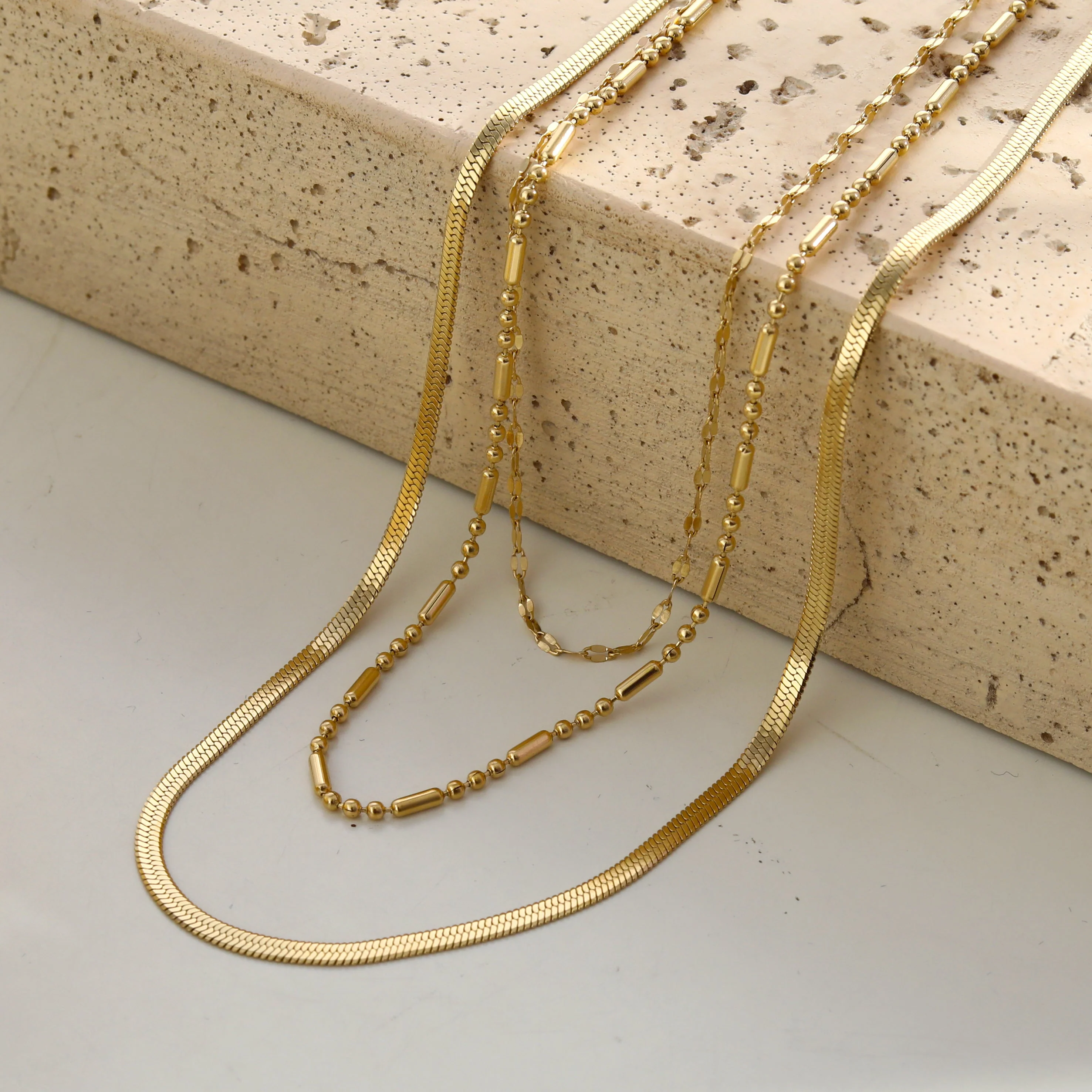 IRIS Triple Layer Multi Chain Gold Necklace - Image 3