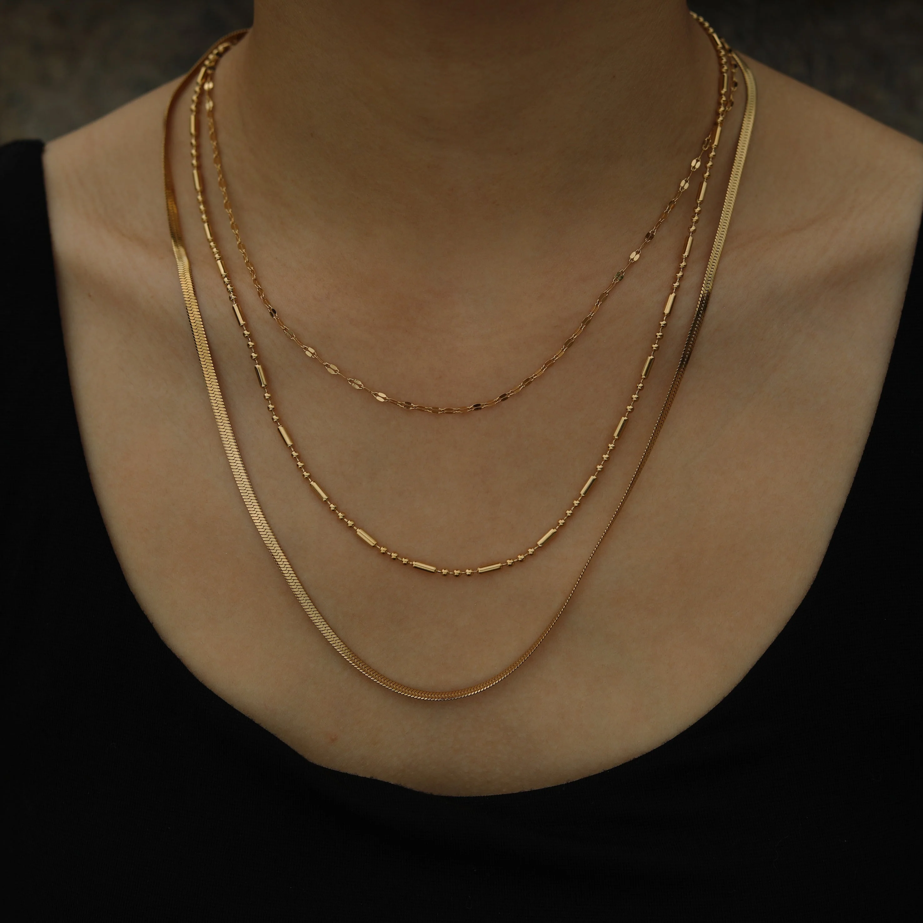 IRIS Triple Layer Multi Chain Gold Necklace - Image 4
