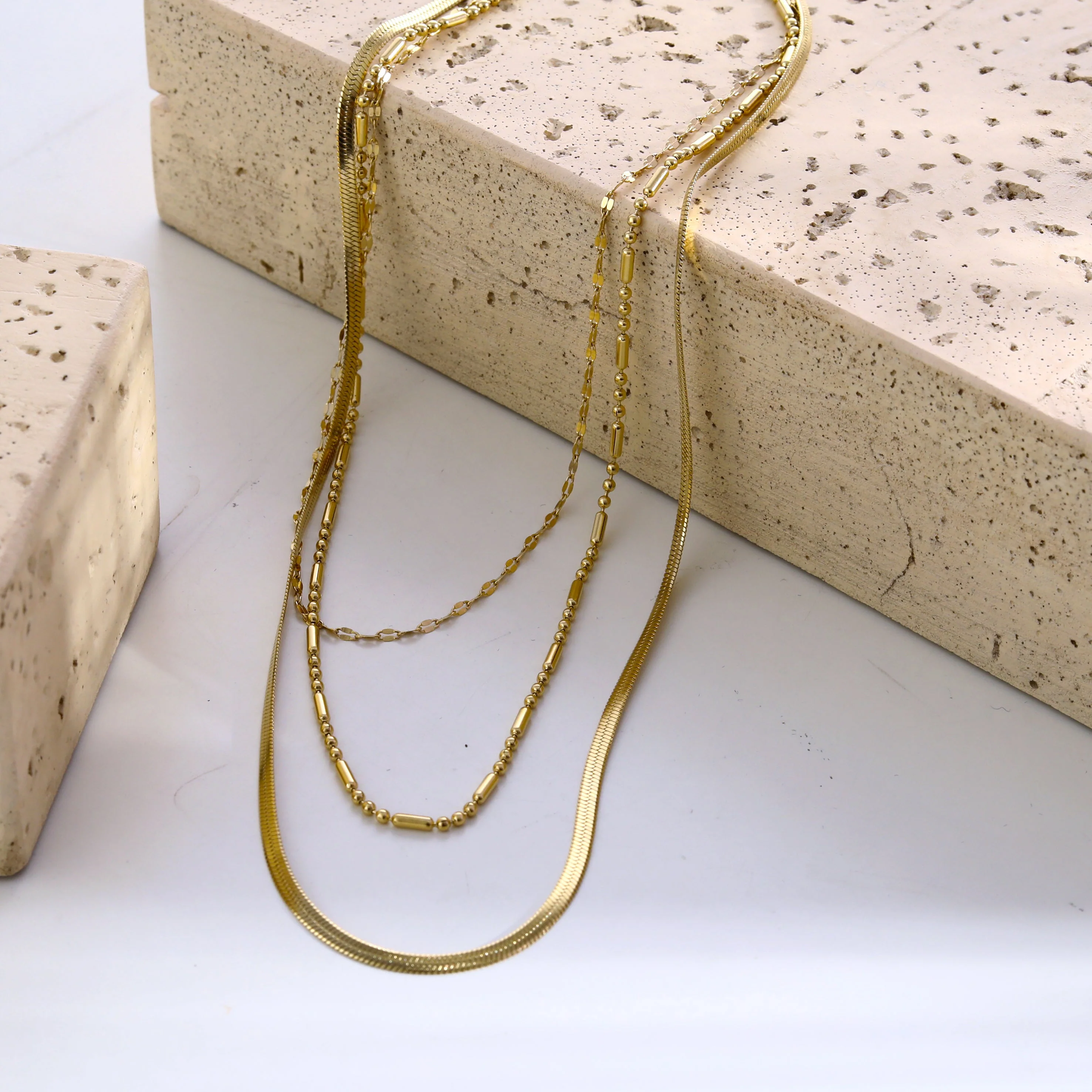 IRIS Triple Layer Multi Chain Gold Necklace - Image 5