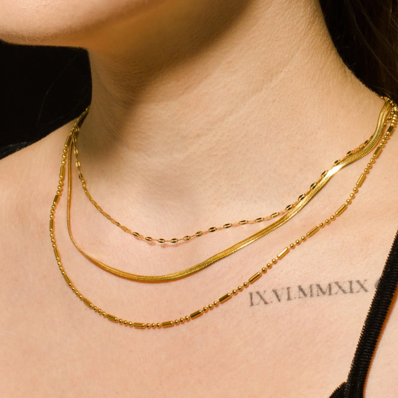 IRIS Triple Layer Multi Chain Gold Necklace - Image 6