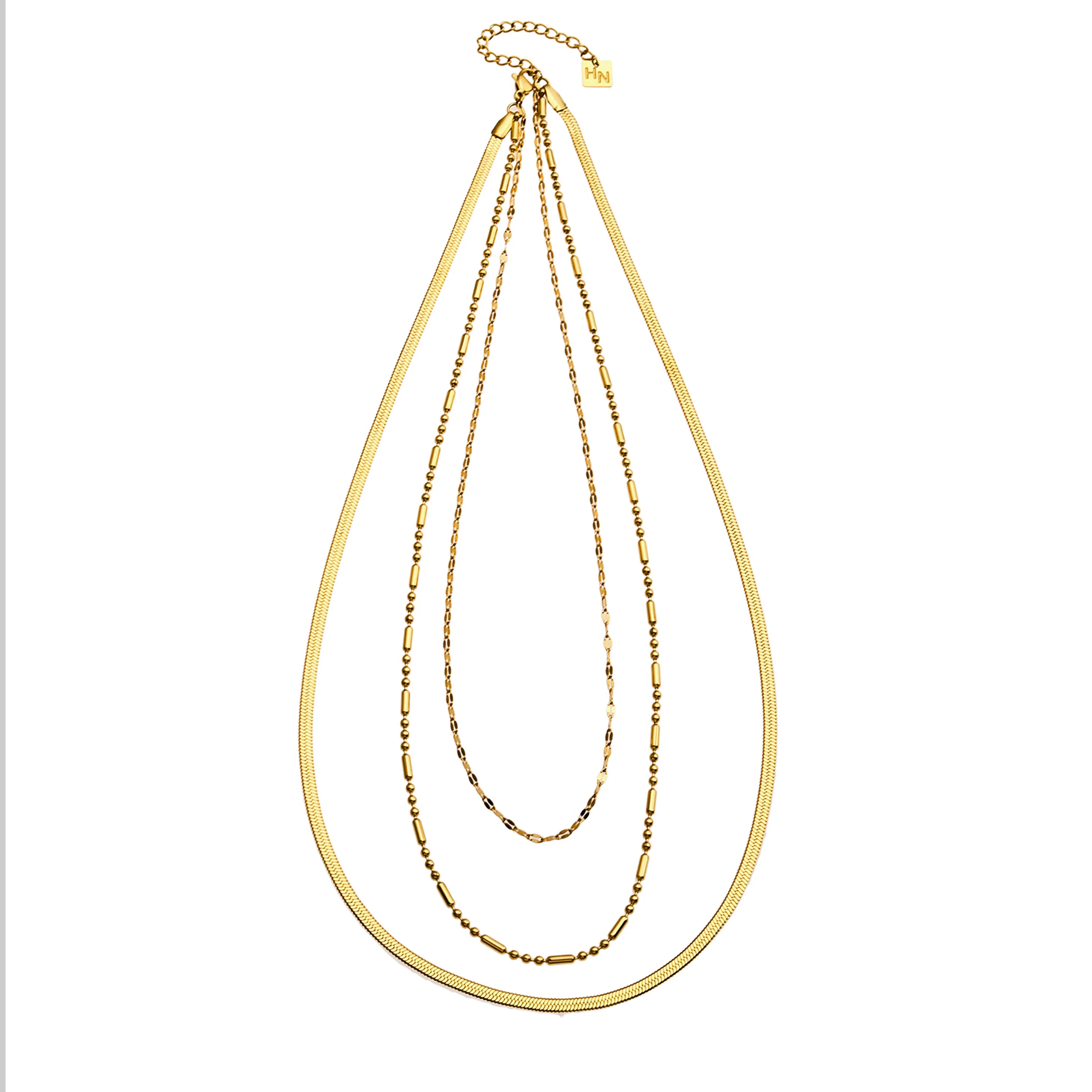 IRIS Triple Layer Multi Chain Gold Necklace - Image 8