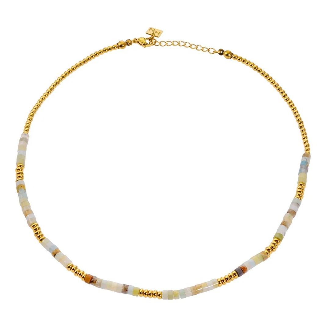 ISHANI: Pink Aventurine Stones and Gold Beaded Necklace - Image 3