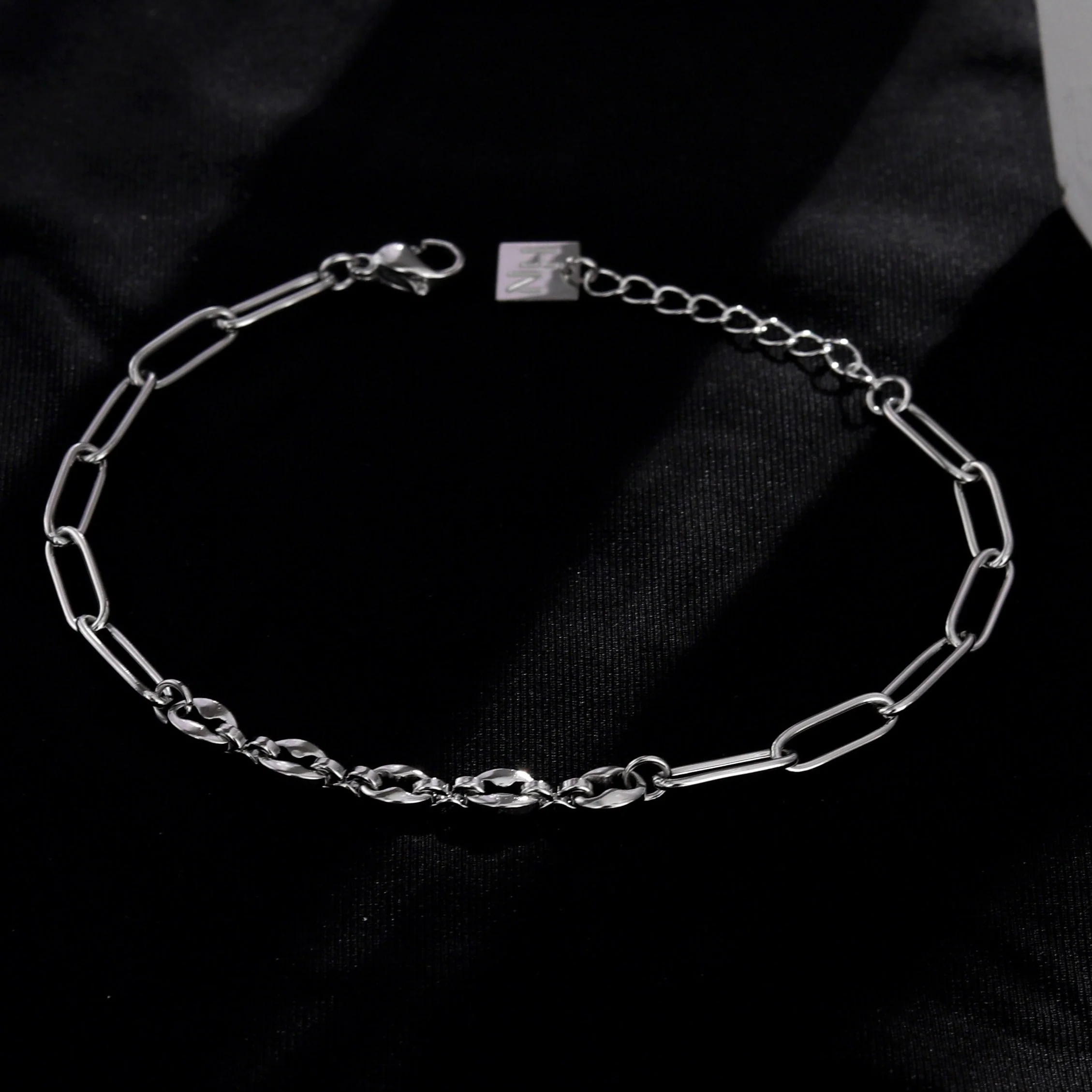 IZARA Silver (White Gold):  Paperclip & Oval Bead Chain Bracelet – Modern Minimal Statement Jewellery - Image 5