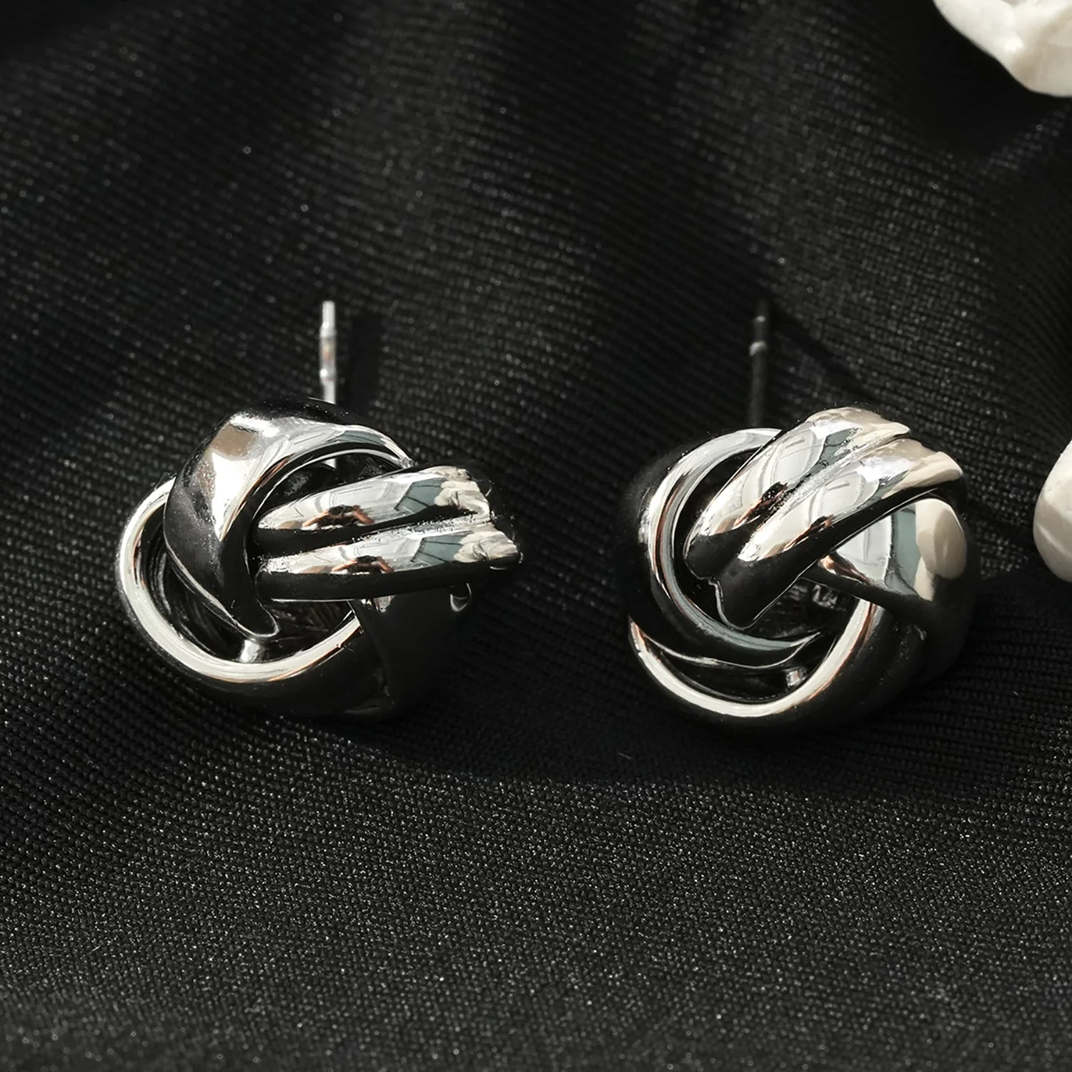 JATANI Silver Toned 18K White Gold: Contemporary Love-Knot Stud Earrings - Image 3