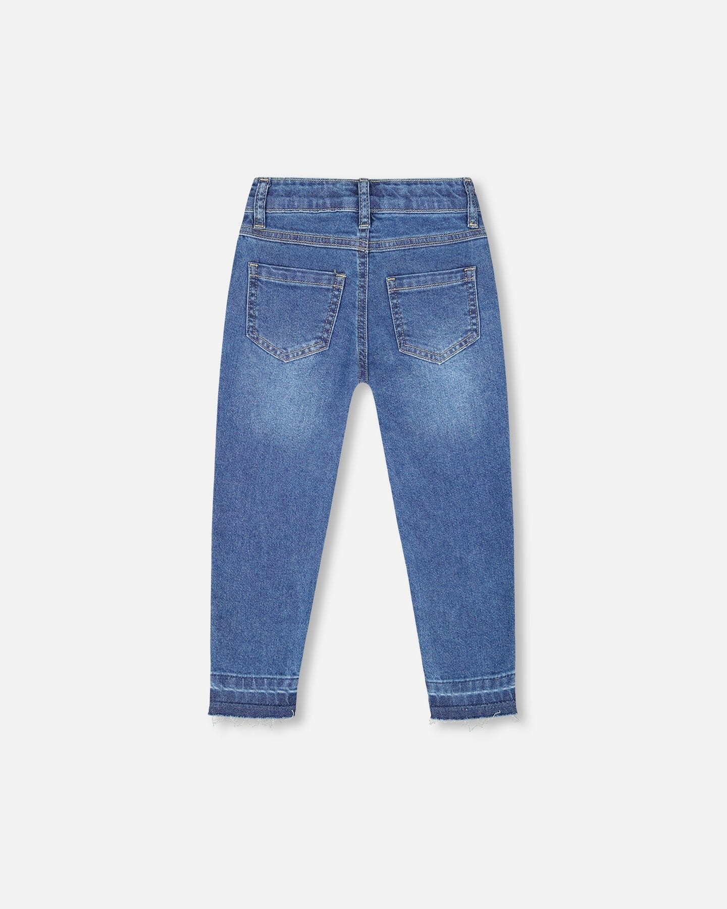 Jeans Blue Denim With Frayed Hems And Floral Embroideries - Image 4