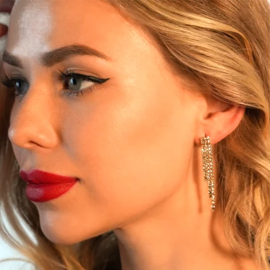JOSEFINA: Three-String Zirconia Bead Drop Earrings - Image 2