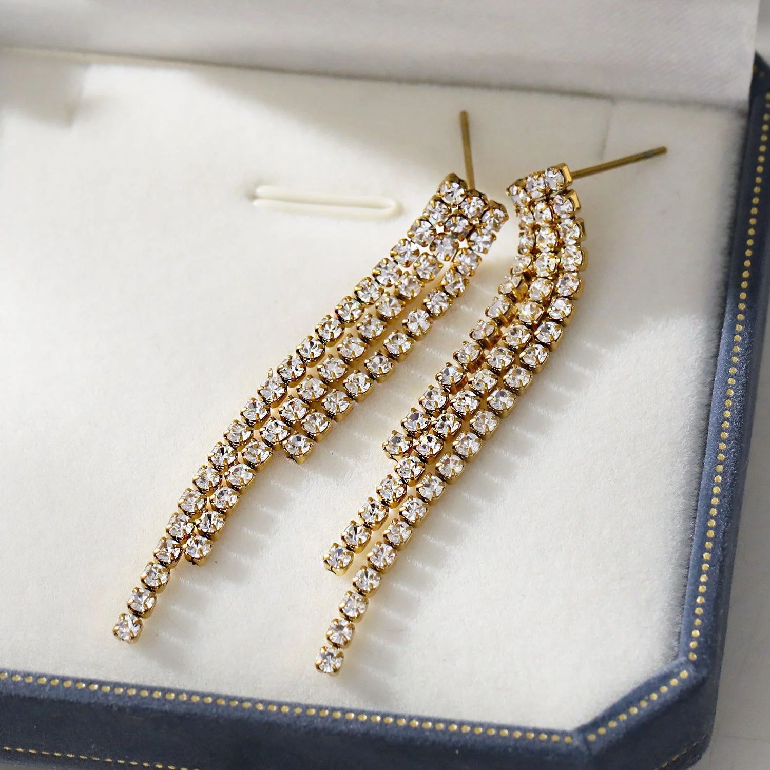 JOSEFINA: Three-String Zirconia Bead Drop Earrings - Image 3