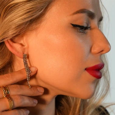 JOSEFINA: Three-String Zirconia Bead Drop Earrings - Image 4