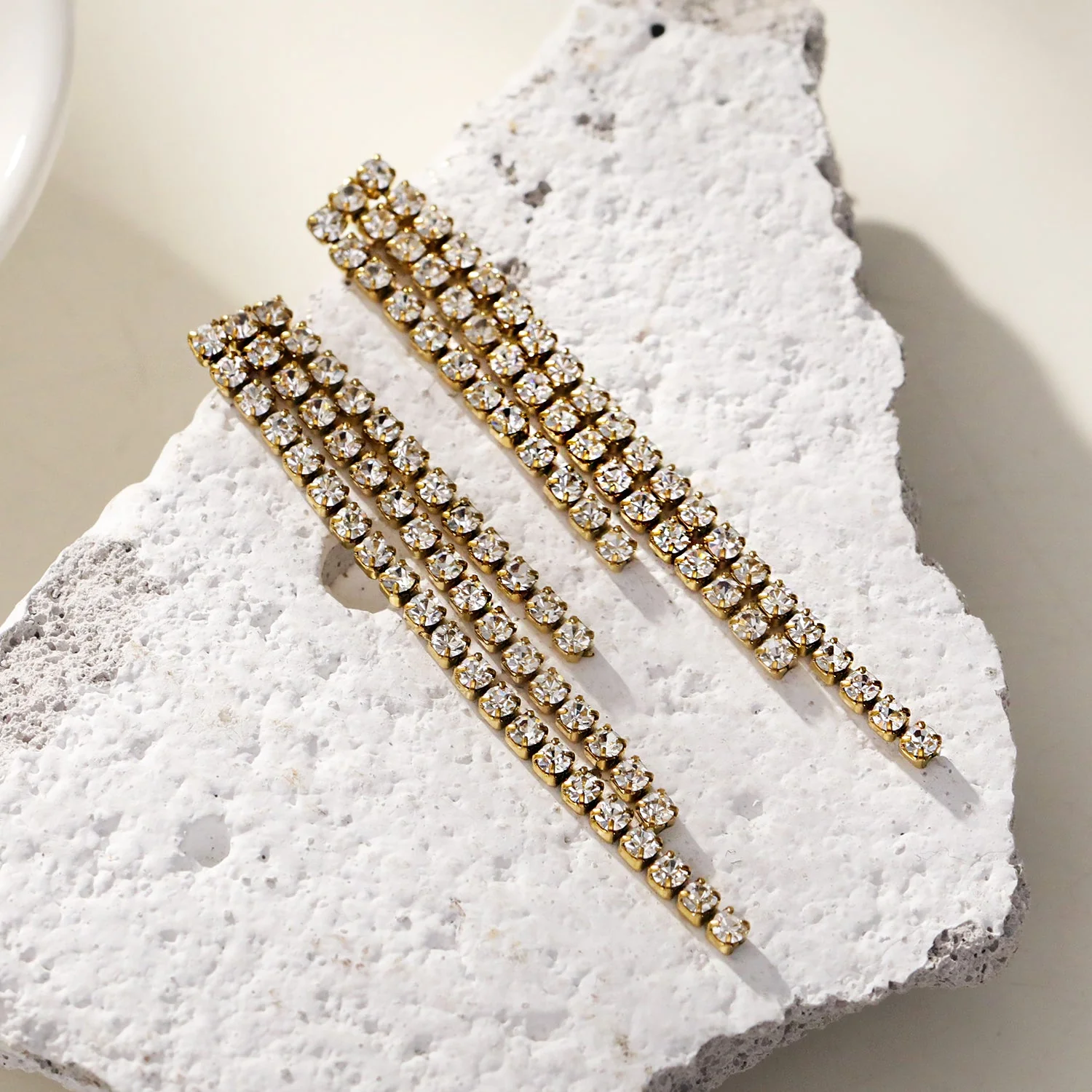 JOSEFINA: Three-String Zirconia Bead Drop Earrings - Image 5