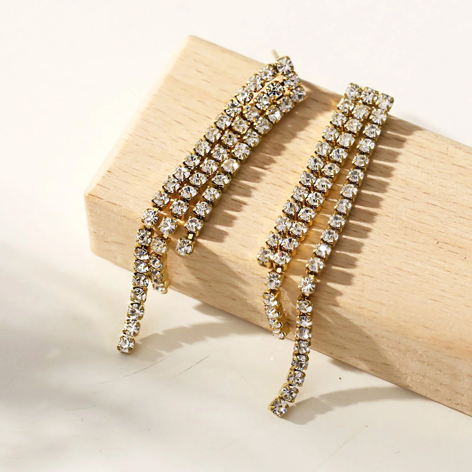 JOSEFINA: Three-String Zirconia Bead Drop Earrings - Image 6