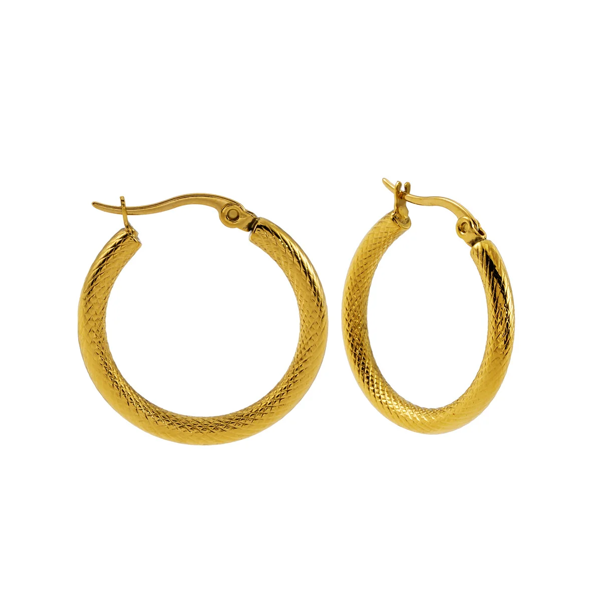 JUNKA Gold: Mid Width Basket Weave Patterned Day-to-Night Hoops - Image 2