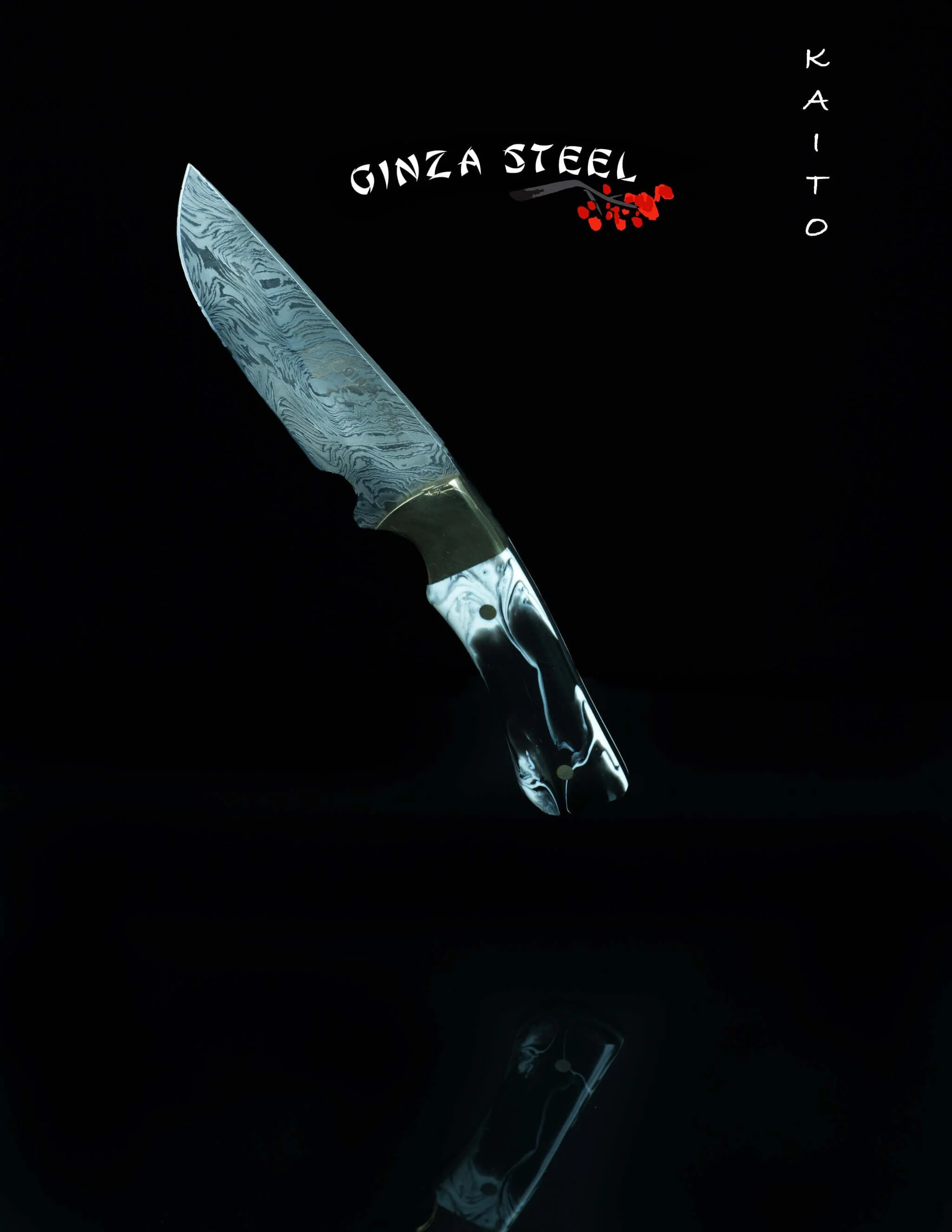 Ginza Steel Kaito Skinner Knife – 4” Damascus Blade + Sheath - Image 7