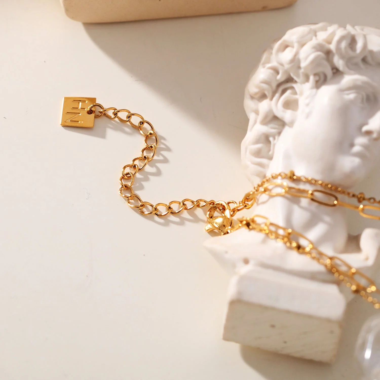 KATERI Gold: Pre-Layered Chains Necklace with a Solitaire Zirconia Charm Pendant - Image 13