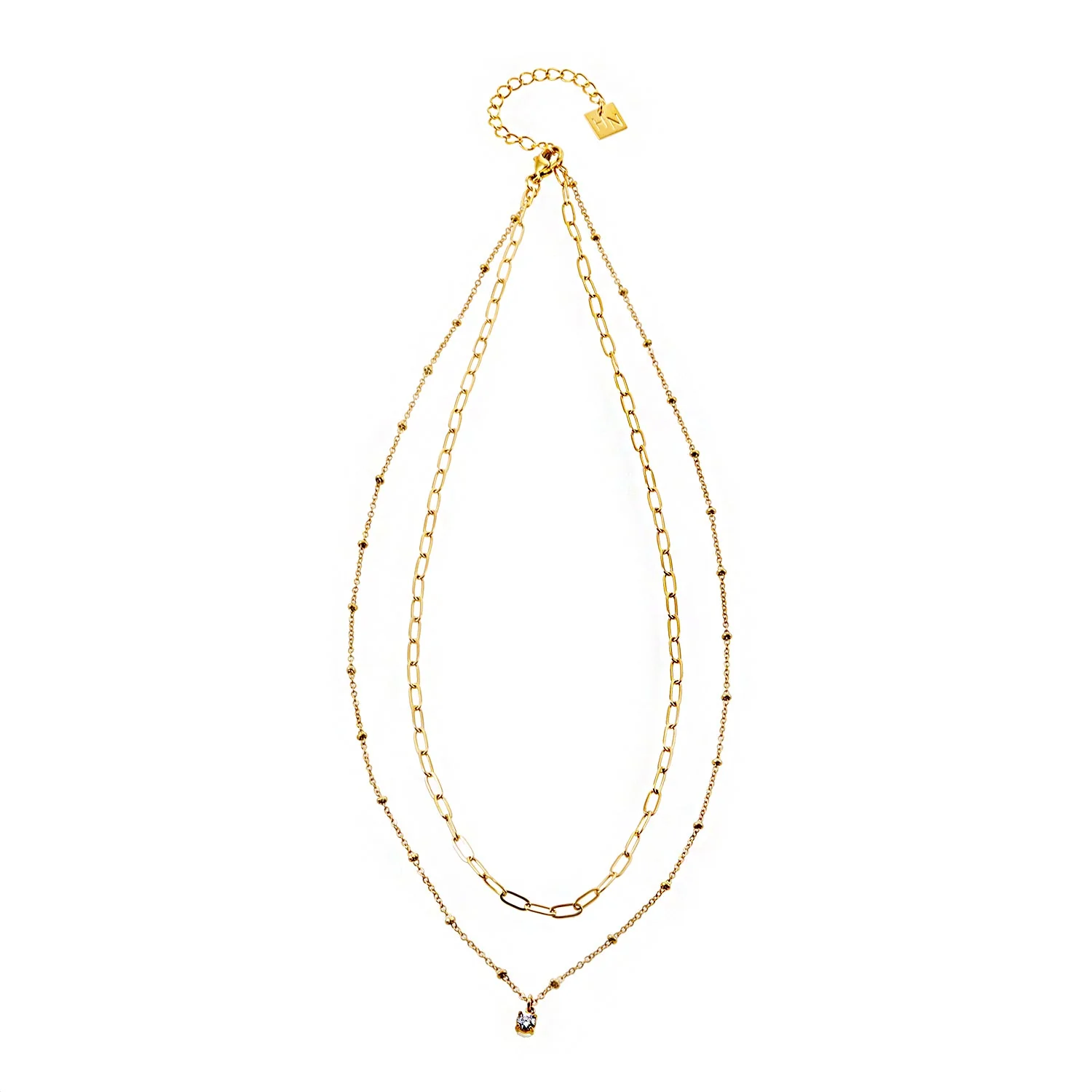 KATERI Gold: Pre-Layered Chains Necklace with a Solitaire Zirconia Charm Pendant - Image 3
