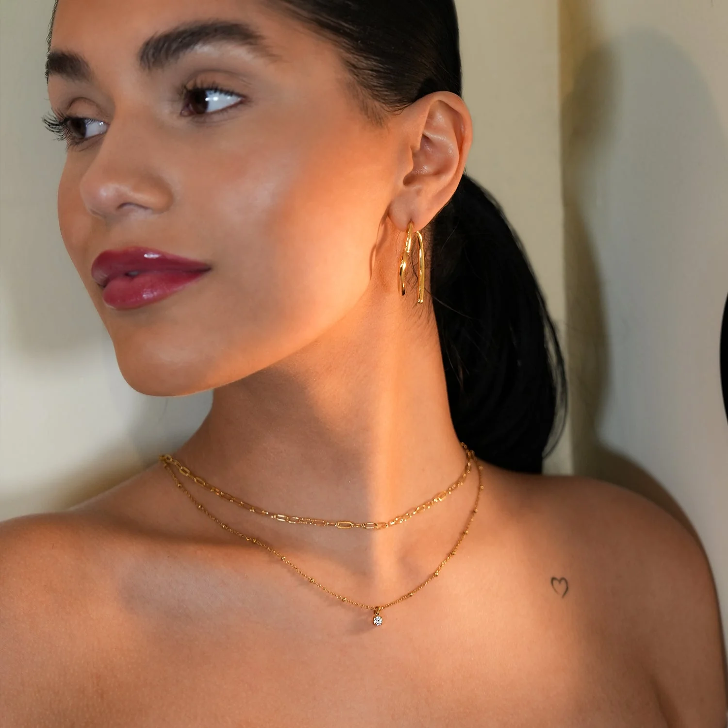 KATERI Gold: Pre-Layered Chains Necklace with a Solitaire Zirconia Charm Pendant - Image 6