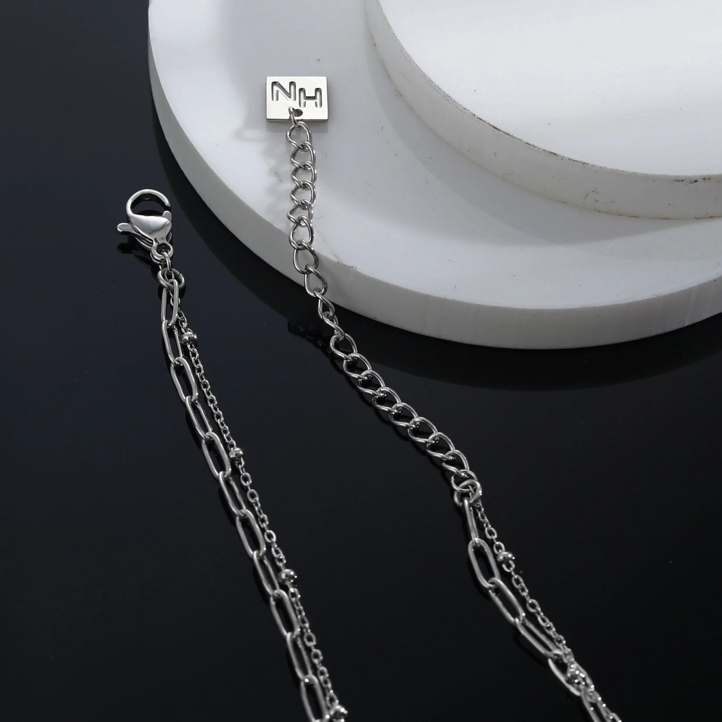 KATERI Silver: Pre-Layered Chains Necklace with a Solitaire Zirconia Charm Pendant - Image 8