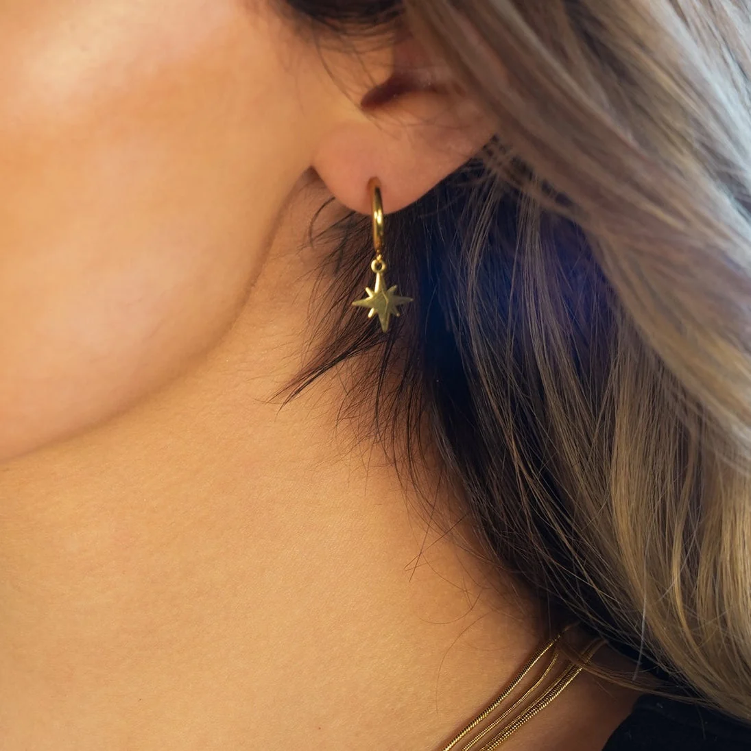 KAYLIN Gold: Mini Hoops with Star Charm Earrings - Image 4