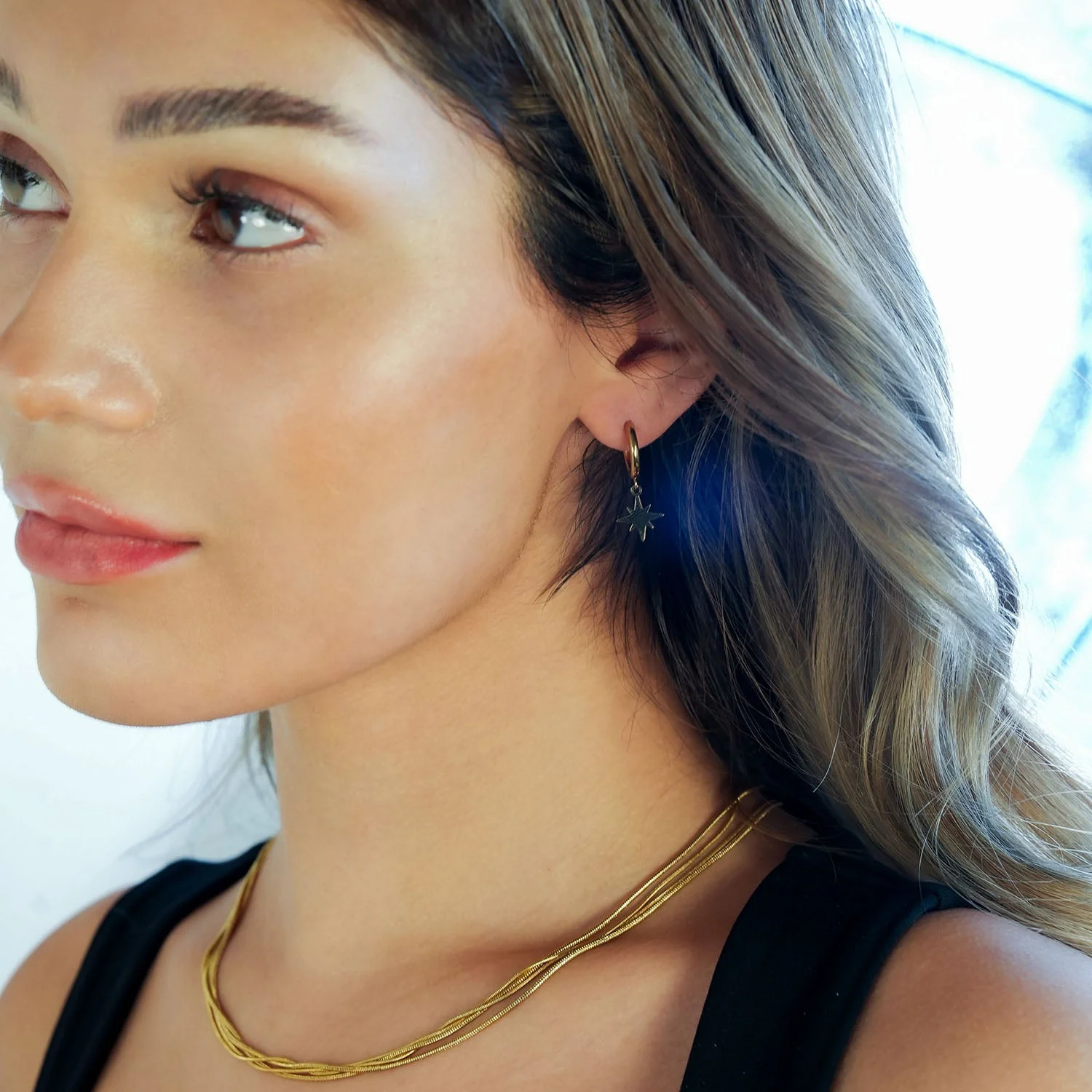 KAYLIN Gold: Mini Hoops with Star Charm Earrings - Image 9