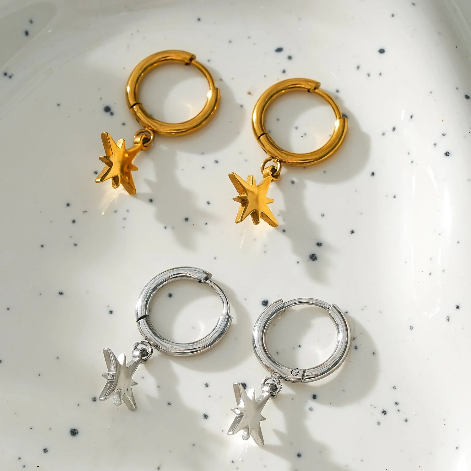 KAYLIN Silver: Mini Hoops with Star Charm Earrings - Image 6