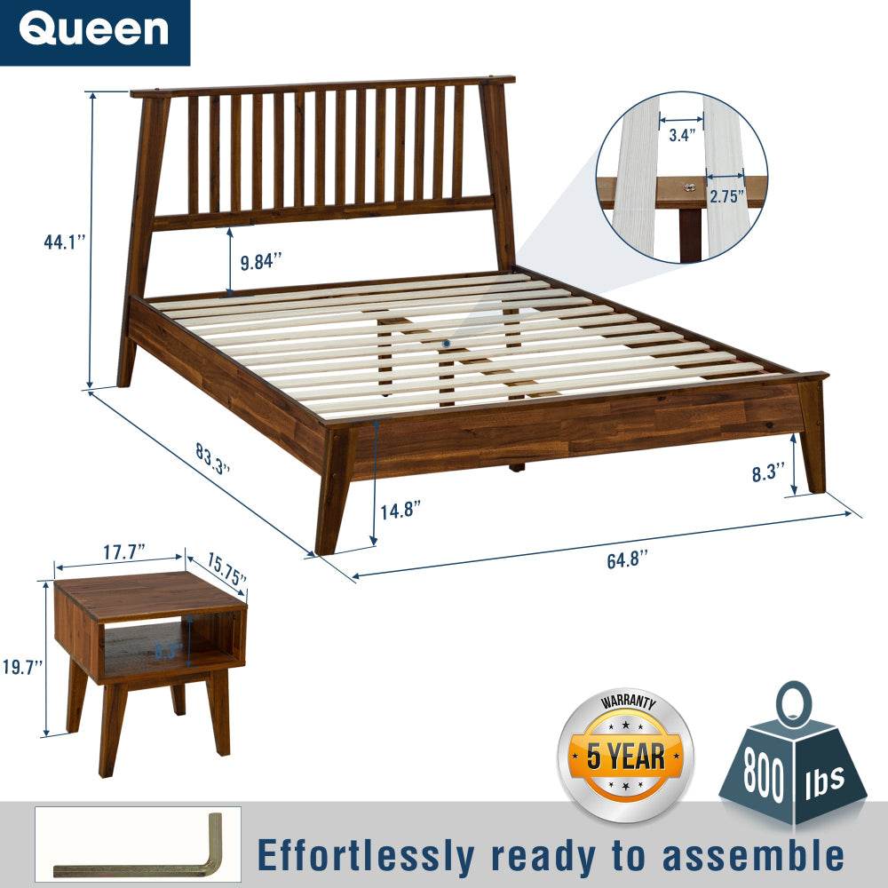 Kaylin Solid Wood Bed Frame & Nightstand Bedroom Set - Image 2