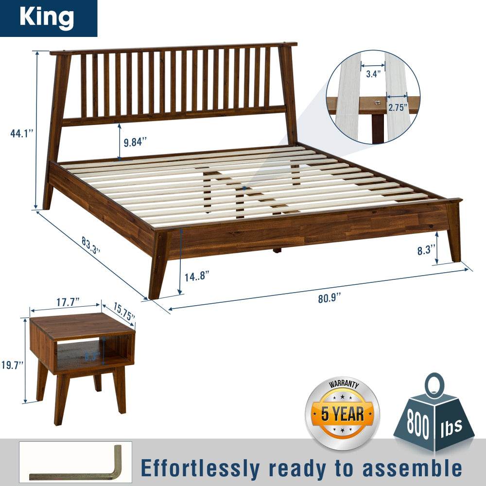 Kaylin Solid Wood Bed Frame & Nightstand Bedroom Set - Image 3