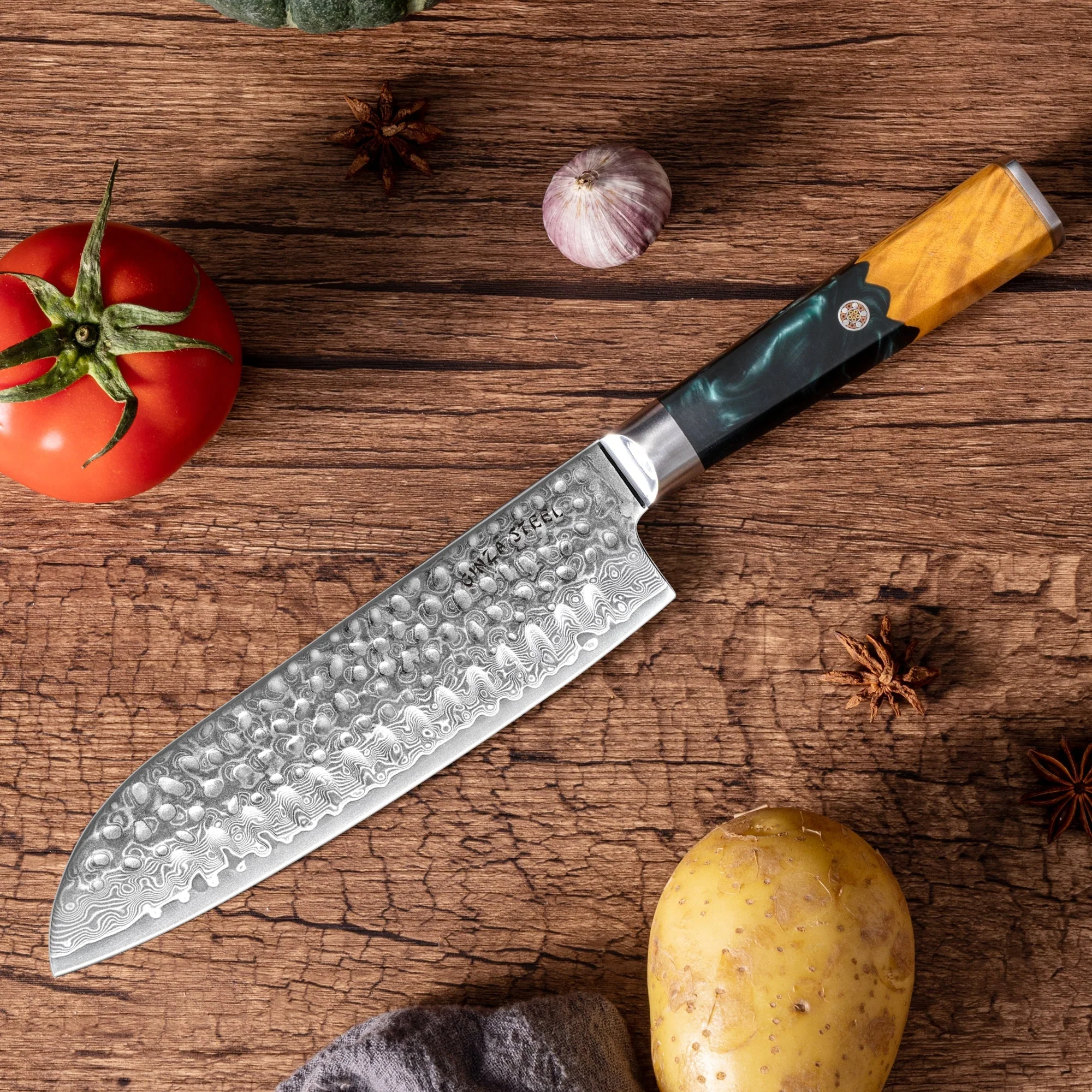 Kaze Katana Santoku Knife 7″ | Damascus Steel by Ginza Steel - Image 3